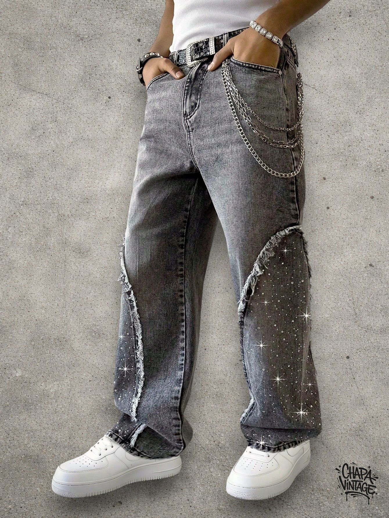 Japanese Brand Rhinestone washed jeans Size US 32 / EU 48 - 1 Thumbnail