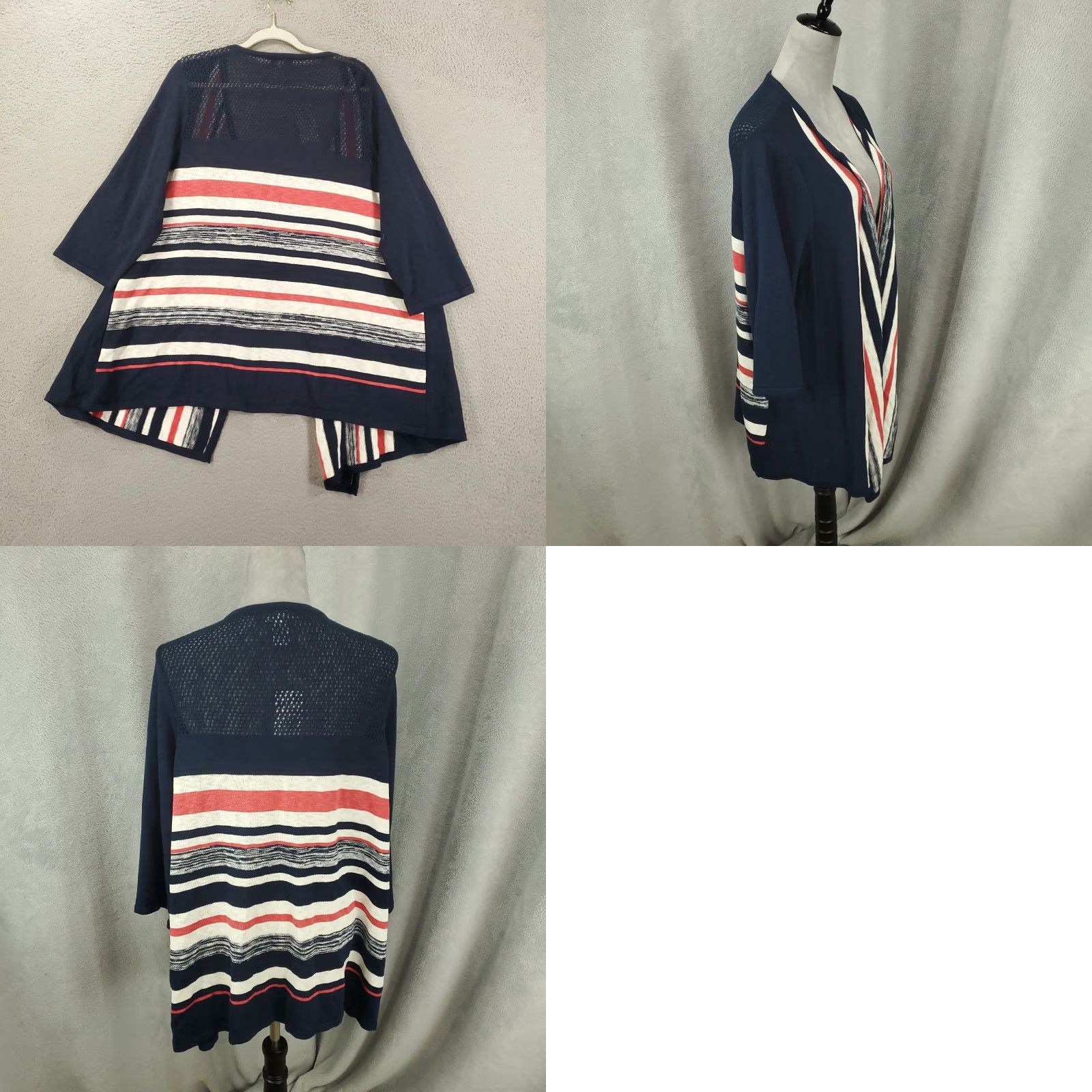 Vintage CATHERINES Women's Cardigan Sweater Open Front Knit Casual Plus Size 1X Navy Blue Red White Trim Size XL / US 12-14 / IT 48-50 - 8 Thumbnail