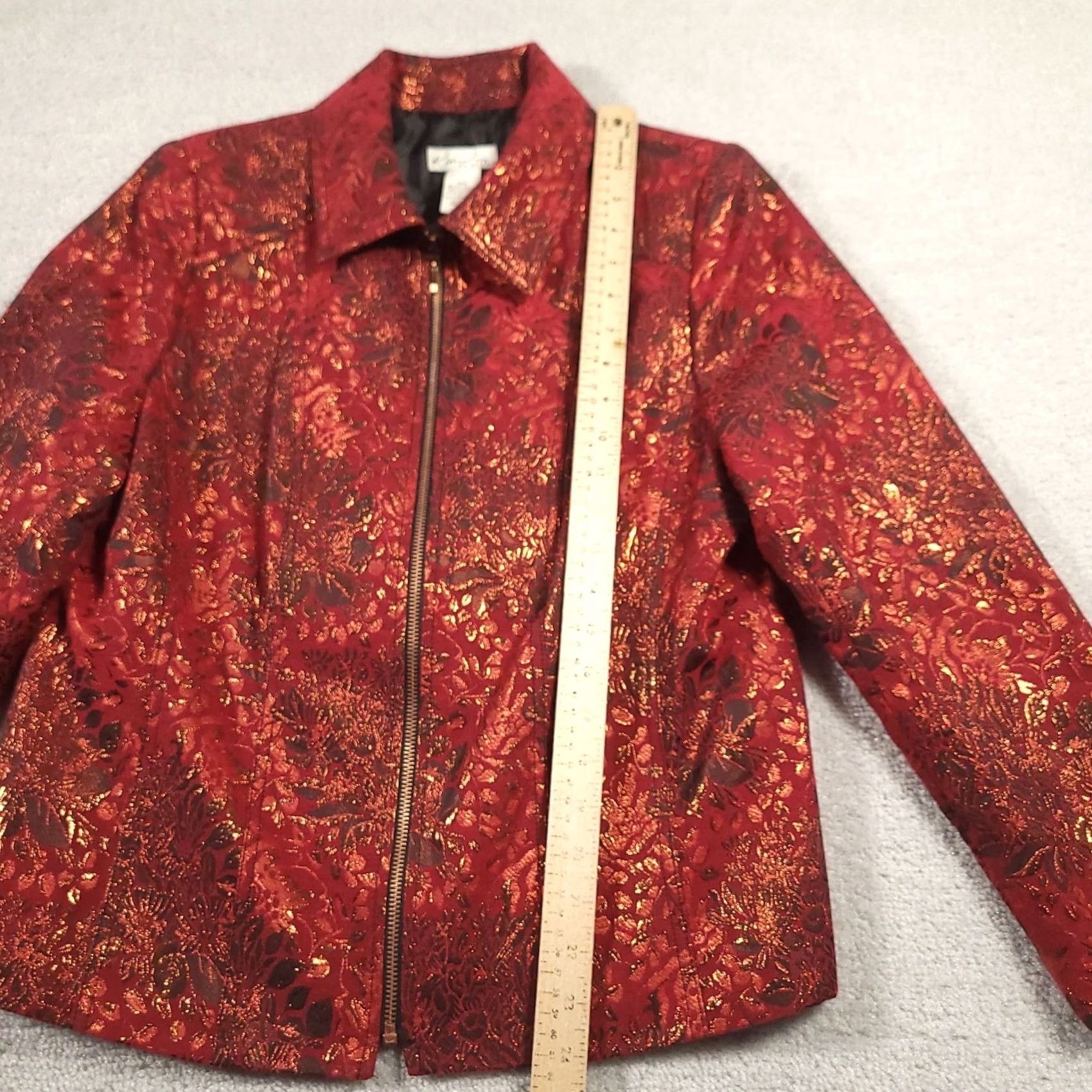 Vintage Kim Rogers Full Zip Jacket Women's 10P Petite Red Gold Shimmer Lined Floral Jacket Size L / US 10 / IT 46 - 5 Thumbnail
