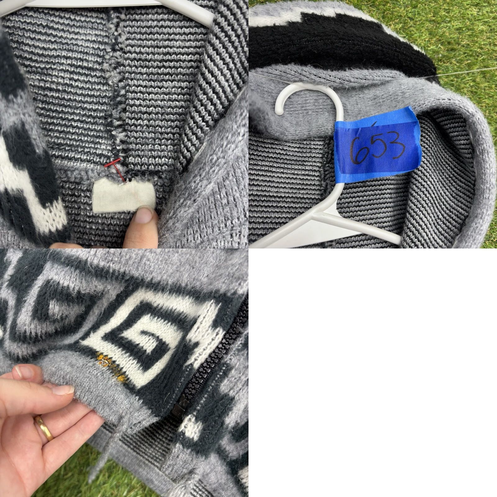 Vintage VINTAGE Genesis Geometric Aztec Knit Full Zip Hoodie Sweater Men L Gray 90s Wool Fleece Warm Winter Hoodie Mens Large 90s Aztec Geometric Pattern Size US L / EU 52-54 / 3 - 8 Thumbnail