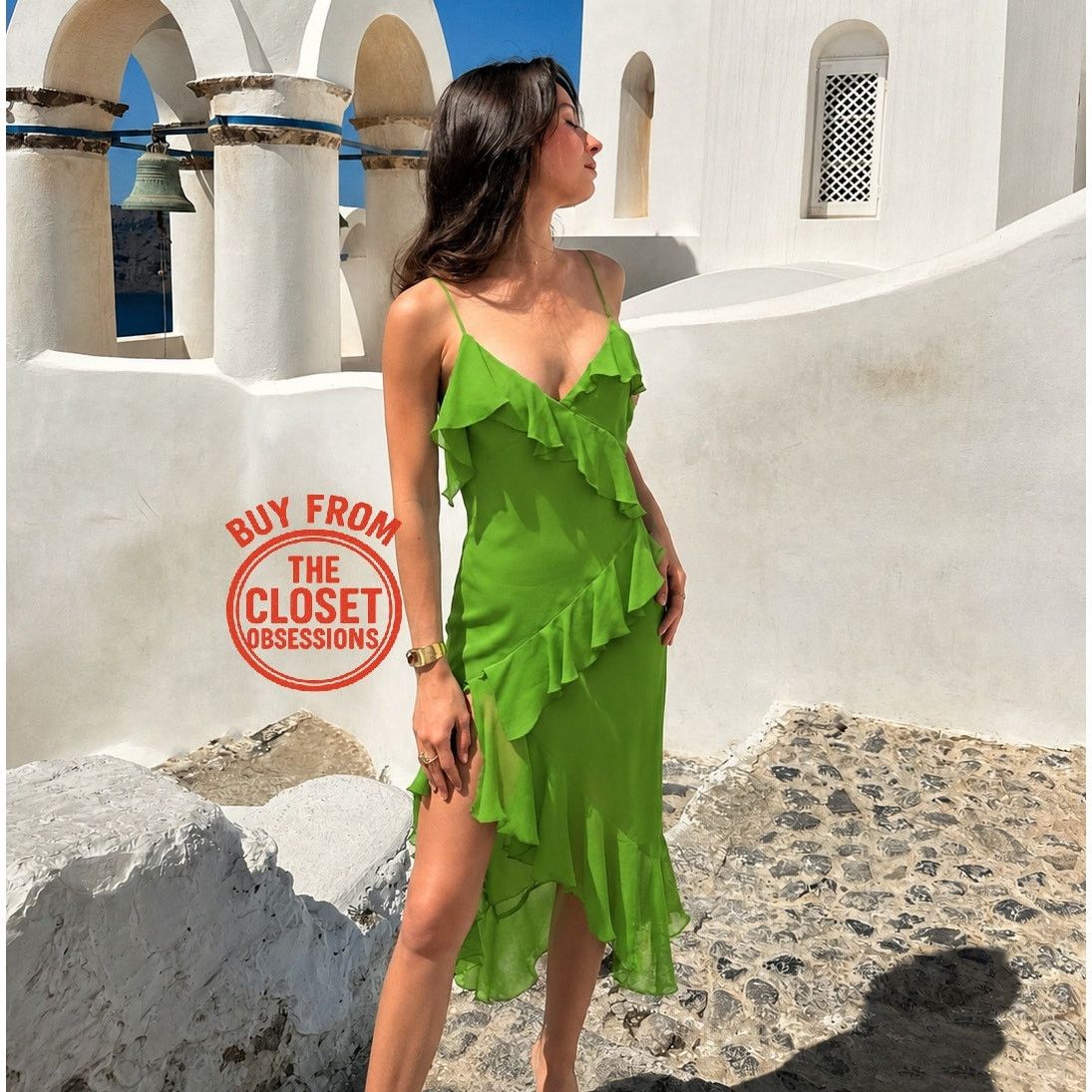 asymmetrical ruffle dress mango Lime Green Chiffon Midi NWT A line underskirts for SIZE:Small cup B wedding shop brisbane