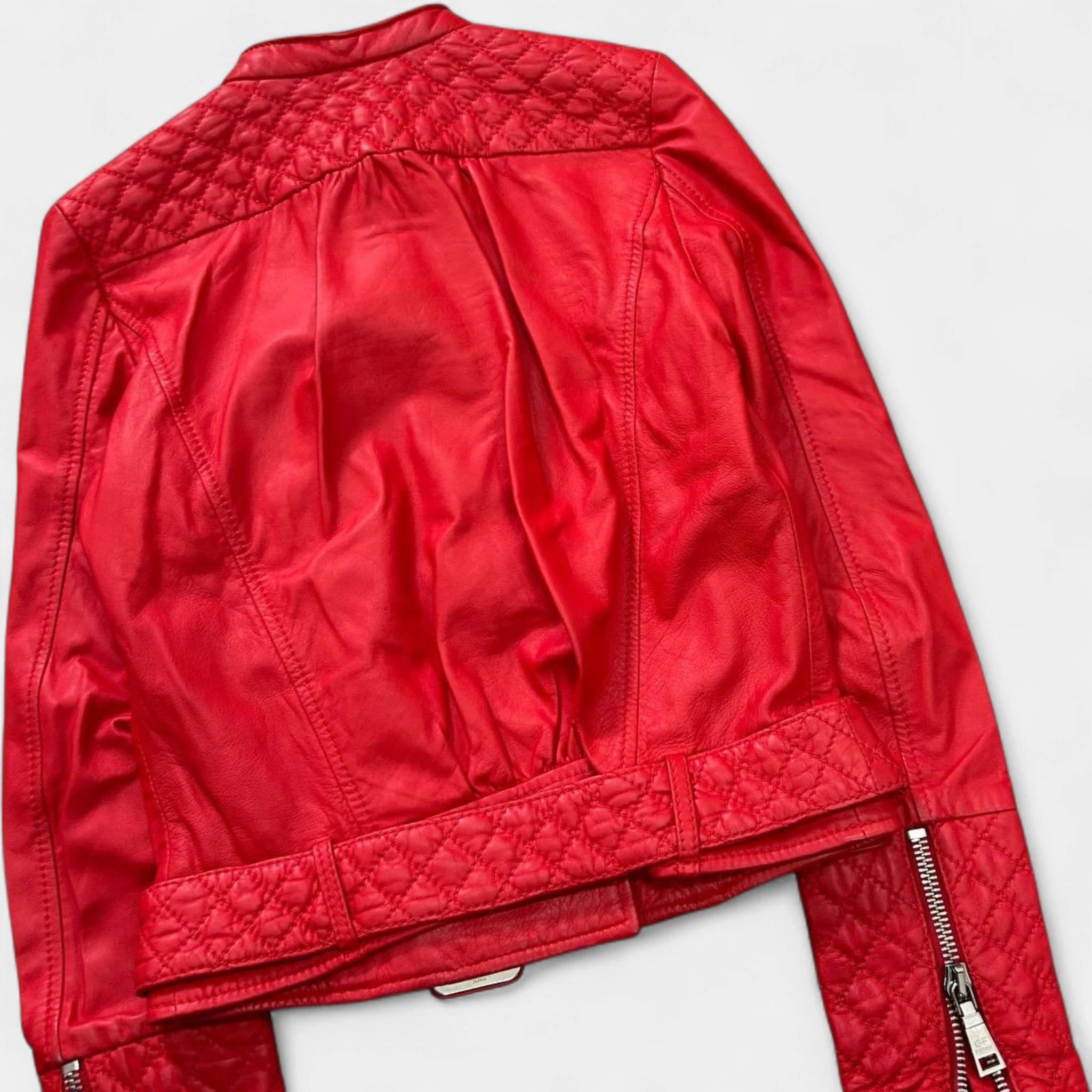 Other Gianfranco Ferré 1990s Quilted Red Leather Biker Jacket Size S / US 4 / IT 40 - 6 Thumbnail
