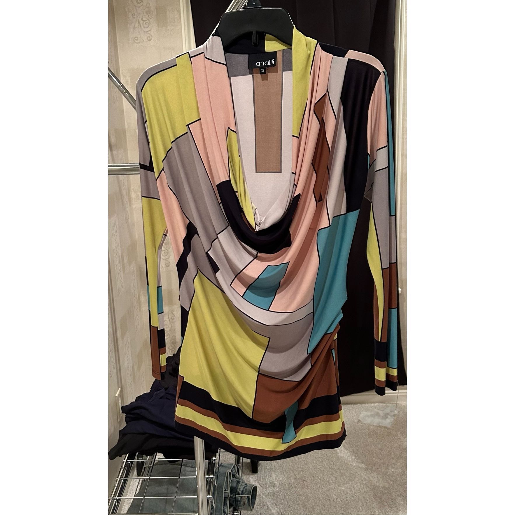 Other ANALILI Abstract White Pink Gray Silky Cowl Neck long Sleeve Size XS / US 0-2 / IT 36-38 - 2 Thumbnail