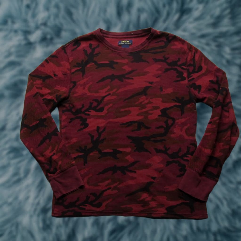 Polo Ralph Lauren Polo Ralph Lauren Sweater Mens Medium Red Black Camo Thermal Crewneck Pullover Size US M / EU 48-50 / 2 - 1 Thumbnail