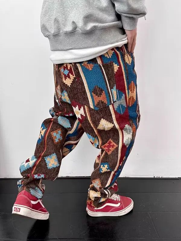 VIBE Retro geometric print jacquard casual cargo trousers Size US 34 / EU 50 - 4 Thumbnail