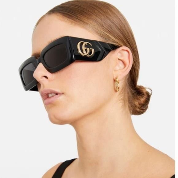 Gucci New - Gucci Black Gray Gg0811s 001 Logo Rectangle Unisex Su Size ONE SIZE - 5 Thumbnail