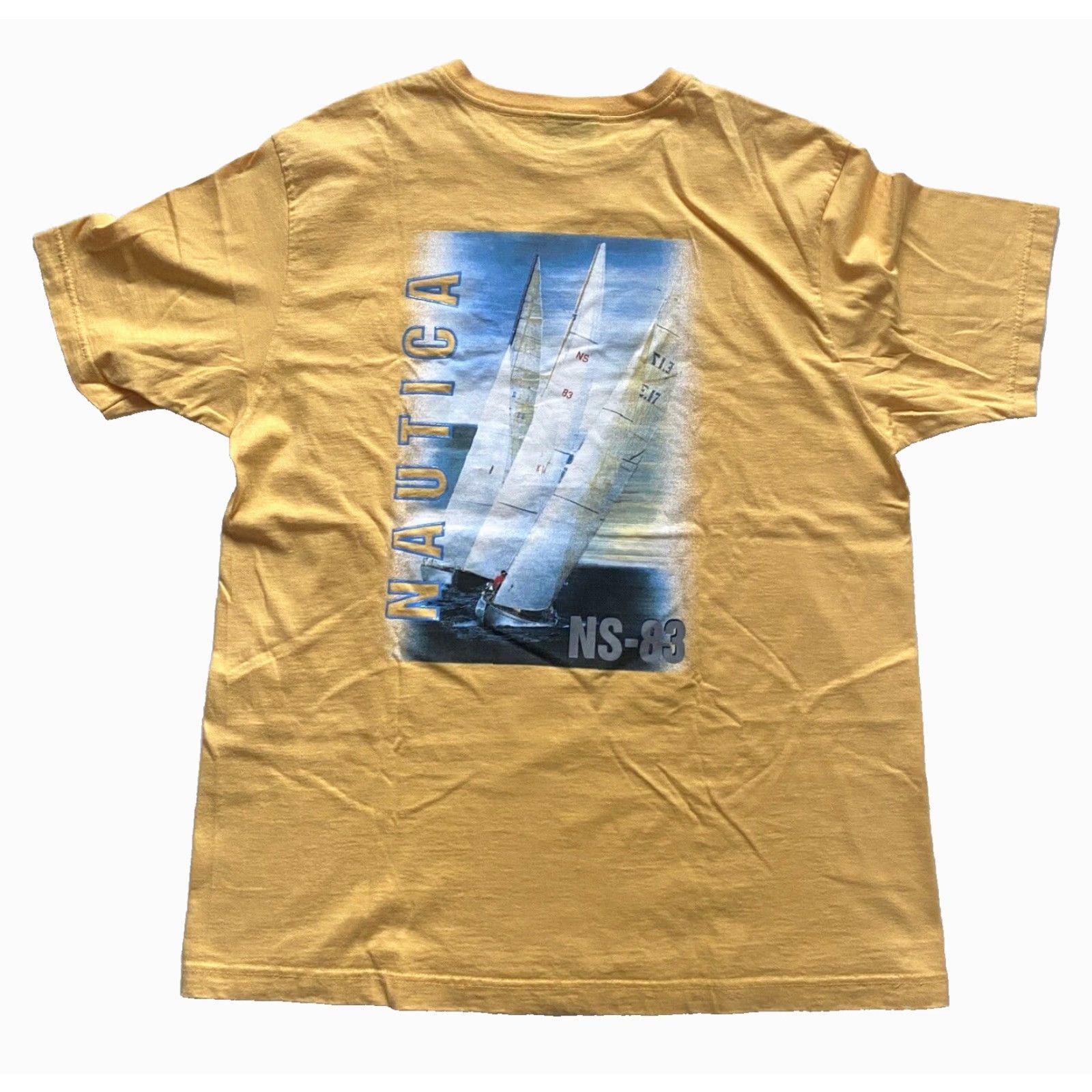 Nautica VINTAGE Nautica NS-83 T-shirt Men's Yellow 100% Cotton Double-Sided 1990s Canada Size L Size US L / EU 52-54 / 3 - 2 Thumbnail