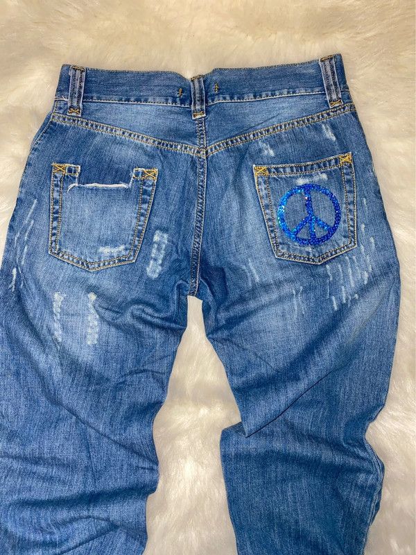 【Dolce&Gabbana】Wide Damage Denim Archive DOLCE & GABBANA ARCHIVE STUDDED 'STARS' DISTRESSED DENIM