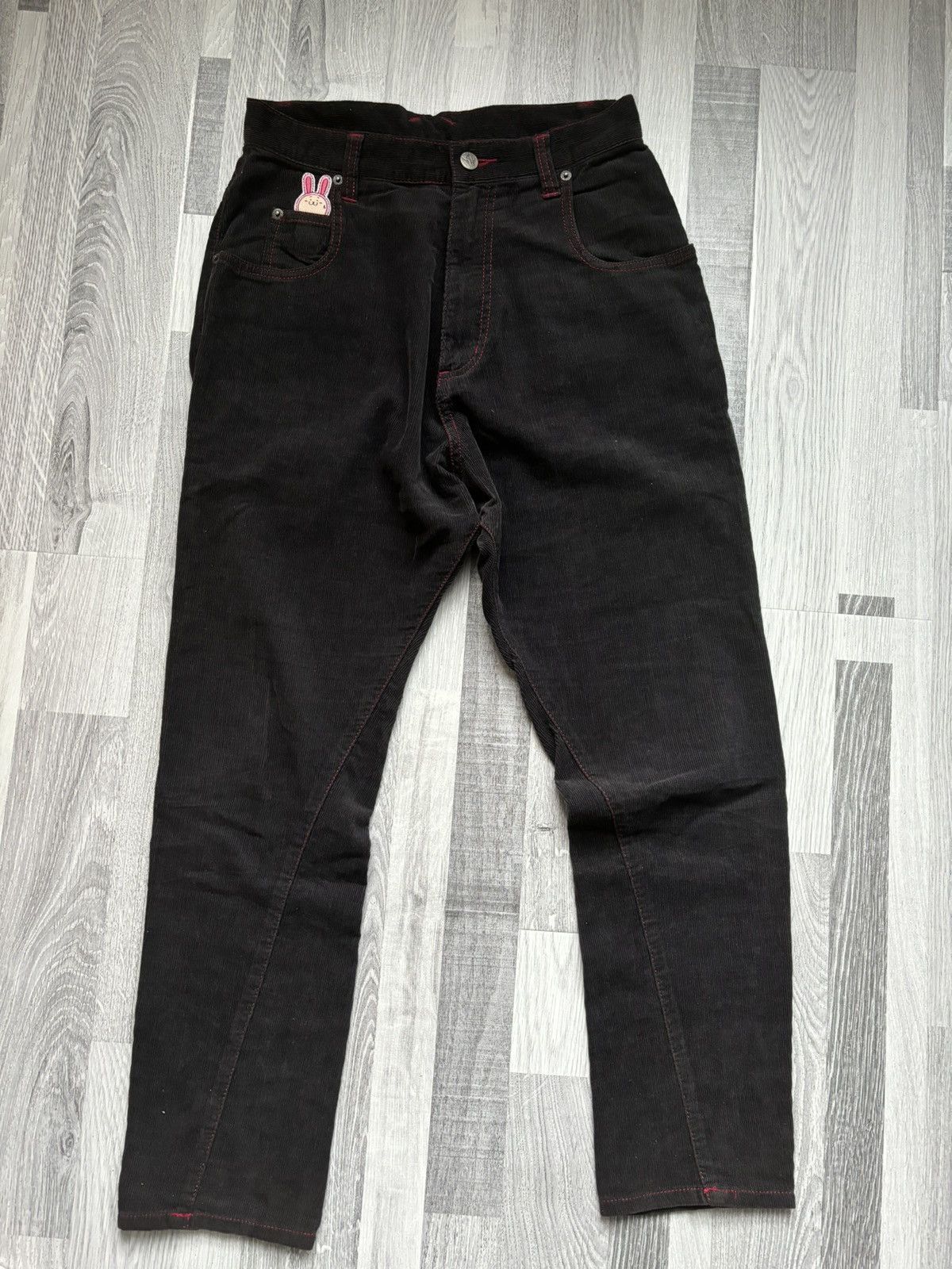 20471120 Hyoma 'Red Line' Black Corduroy Trousers Pants