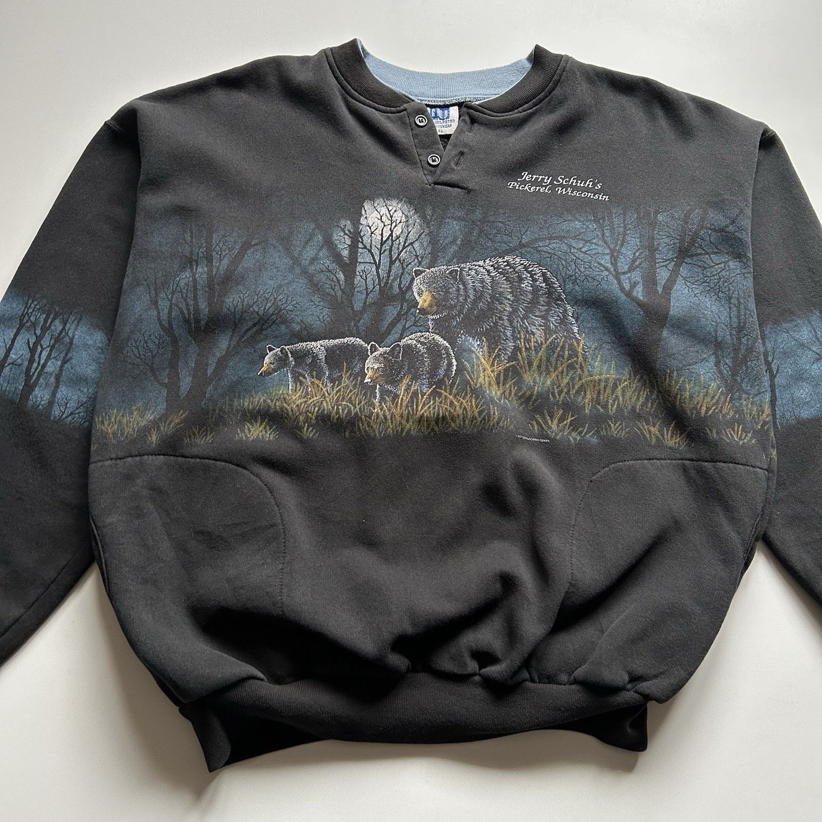 Vintage Vintage 90s Black Bear Henley Sweatshirt XL Boxy Animal Art Size US XL / EU 56 / 4 - 2 Thumbnail