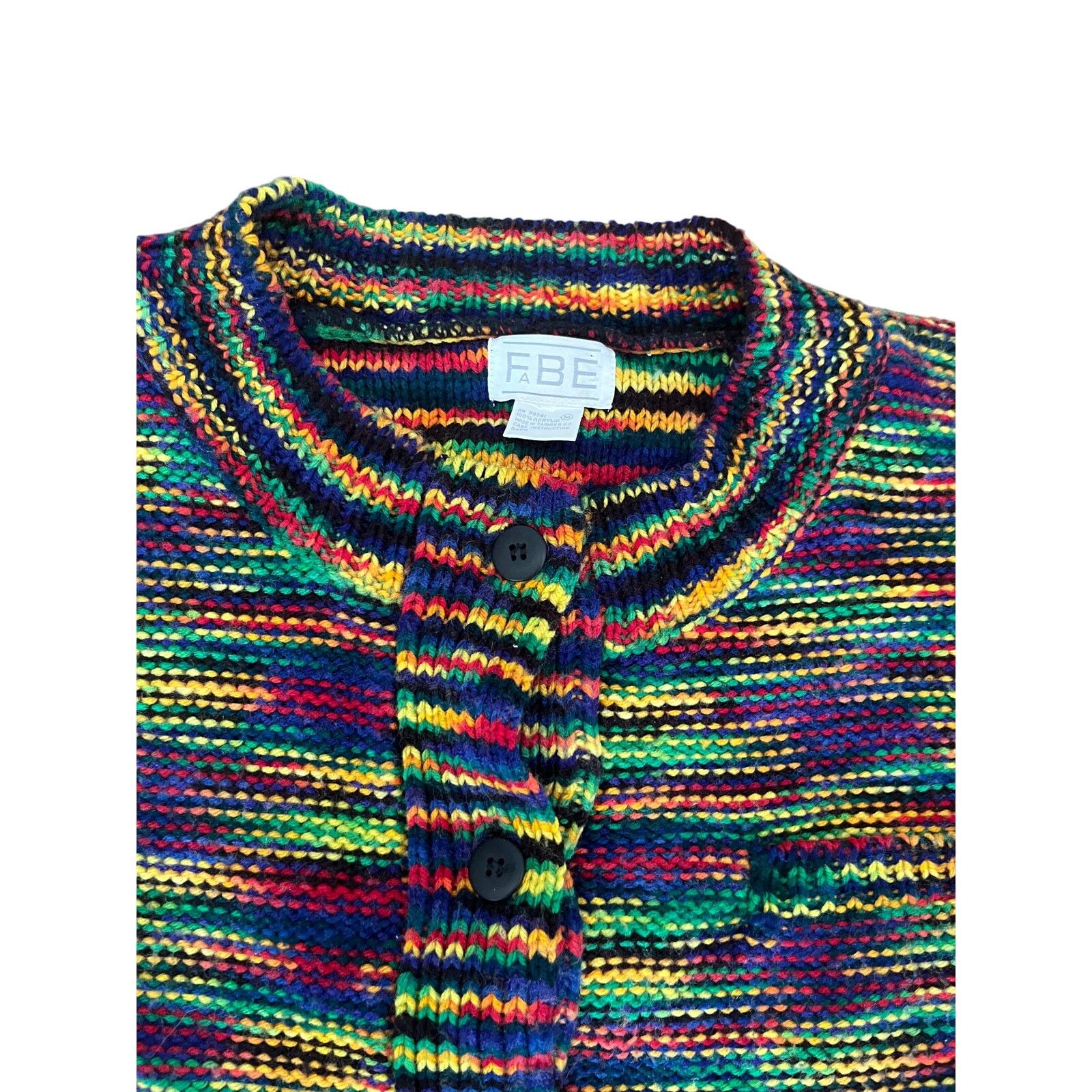 Other Vtg 90s FBE Rainbow Striped Chunky Knit Cardigan Cropped Size M / US 6-8 / IT 42-44 - 4 Thumbnail