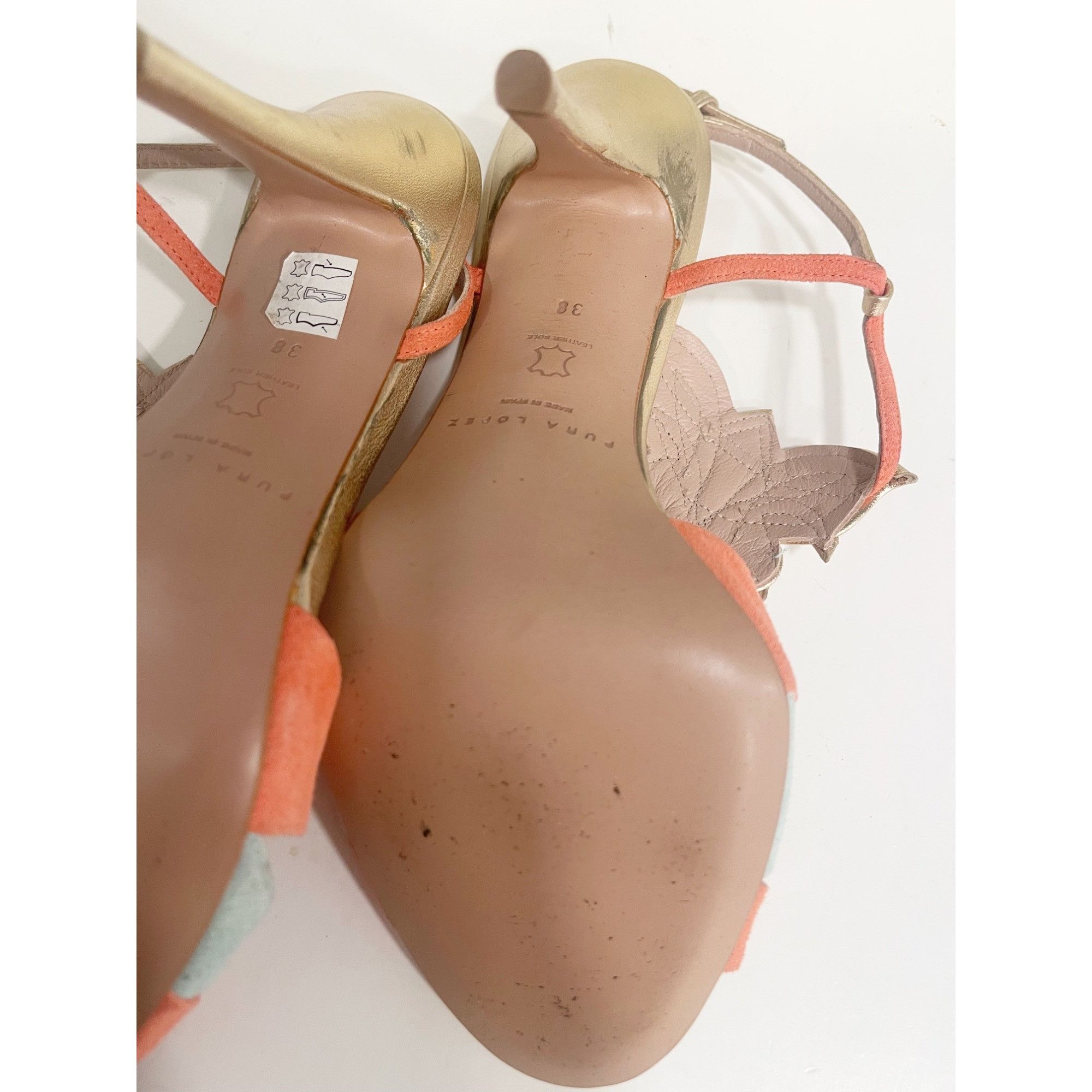 Other Pura Lopez Coral & Mint Leather & Suede Strappy Heels With G Size US 7.5 / IT 37.5 - 11 Thumbnail