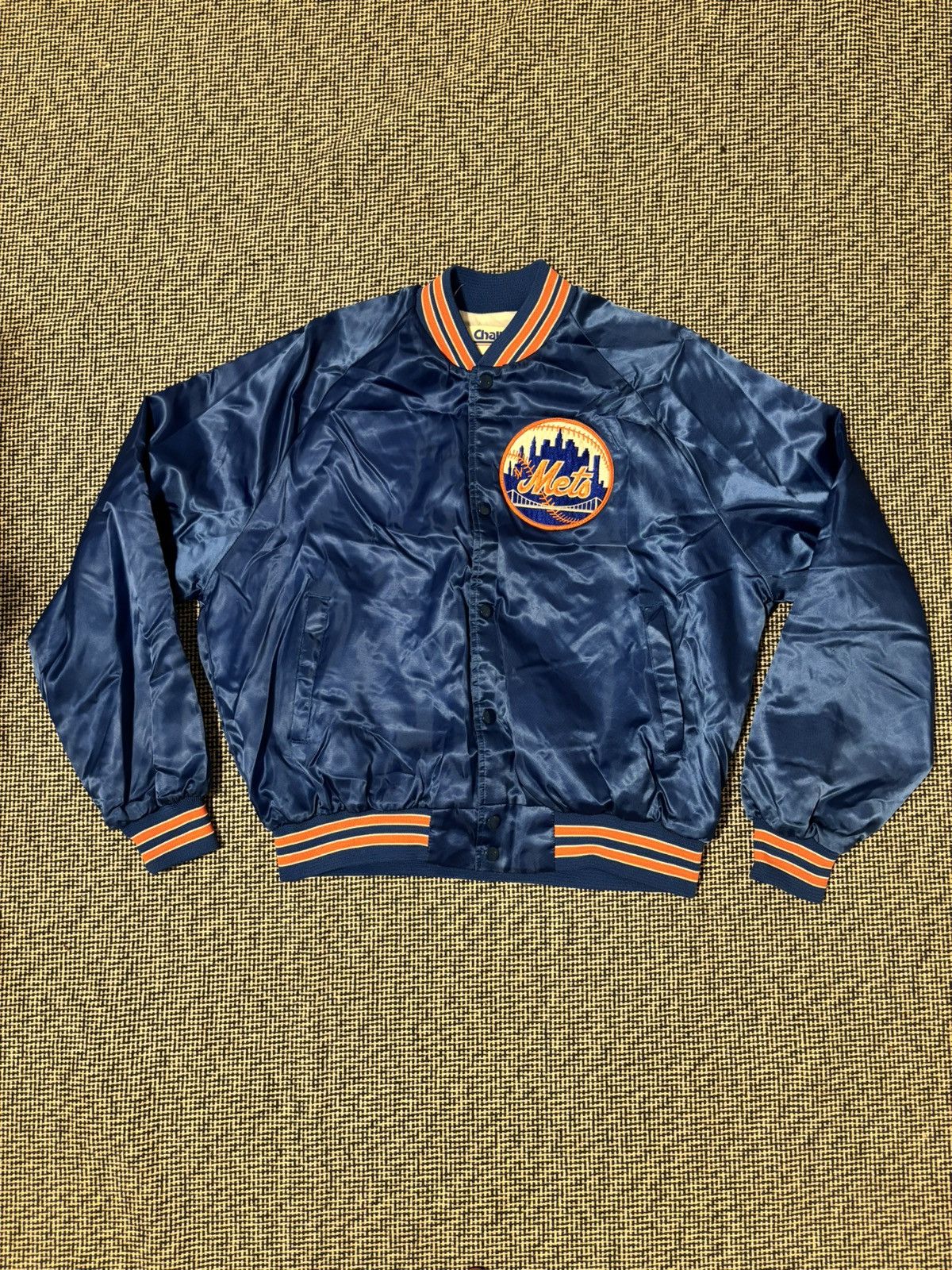 image of Vintage New York Mets Chalk Line Satin Jacket in Blue, Men's (Size XL)