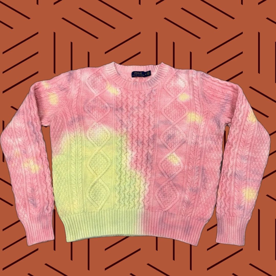 Polo Ralph Lauren POLO RALPH LAUREN WOMENS TIE DYE CABLE KNIT PULLOVER CREW SWEATER M MULTICOLOR Size M / US 6-8 / IT 42-44 - 1 Thumbnail