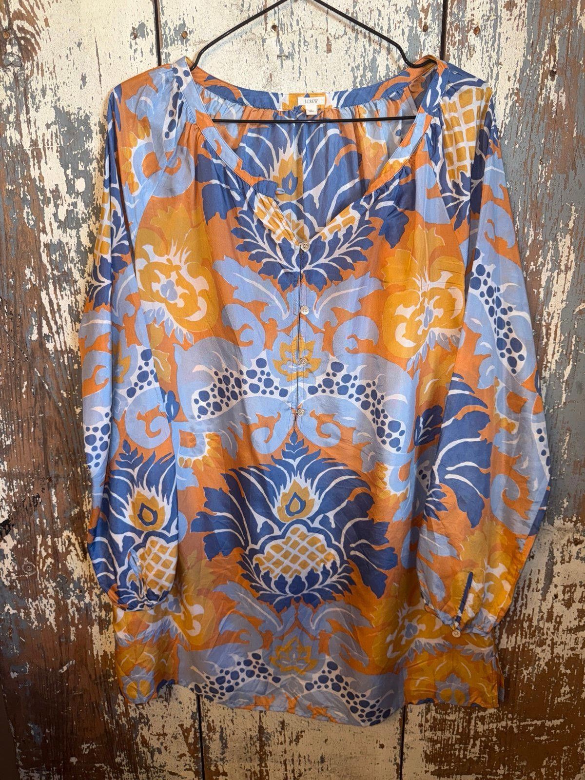 J.Crew J. Crew womens Small blouse, v-neck, blue and orange print Size S / US 4 / IT 40 - 1 Thumbnail
