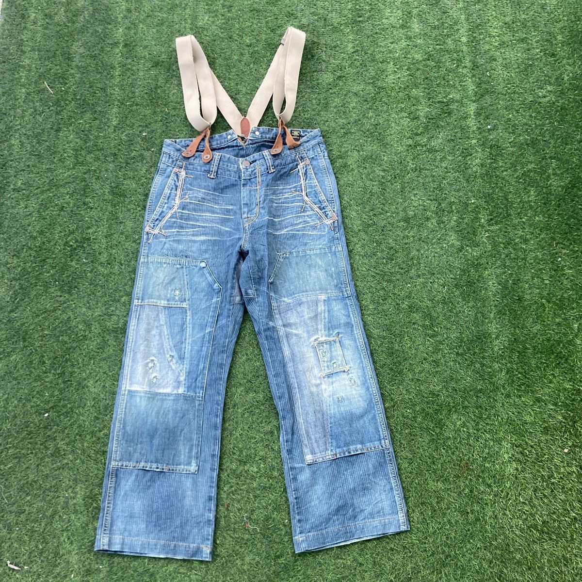 If Six Was Nine DISTRESSED BARTACK DOUBLE KNEE JEANS Size US 33 - 1 Thumbnail