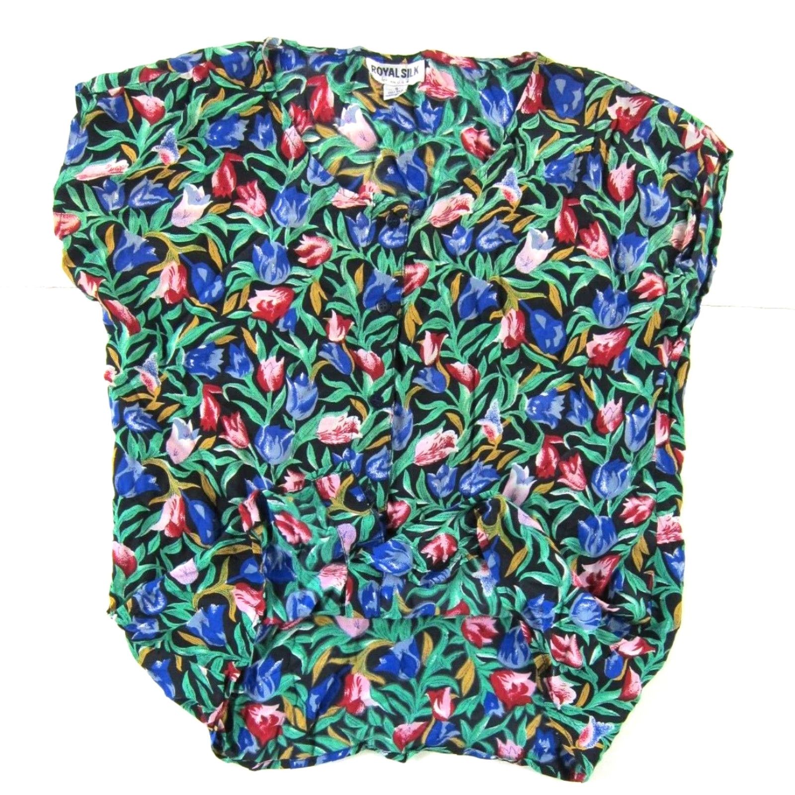 Vintage VINTAGE Royal Silk Cap Sleeve Button-Up Blouse 3/4 Sleeve Floral Silk Green Small Women's Boys/Men's? Size S / US 4 / IT 40 - 5 Thumbnail