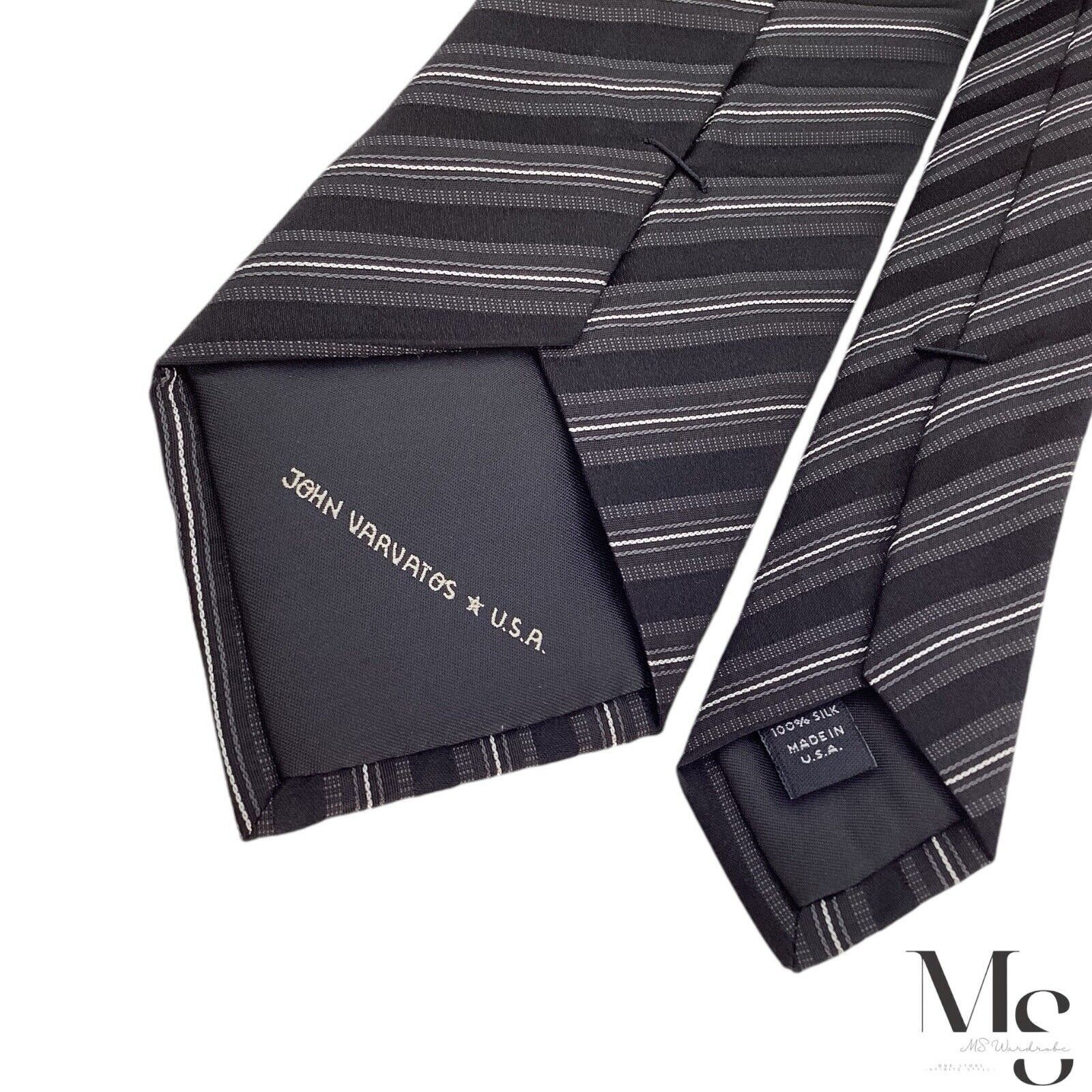 John Varvatos JOHN VARVATOS Black Striped Silk Tie Made In USA W: 3" EX CO Size ONE SIZE - 5 Thumbnail