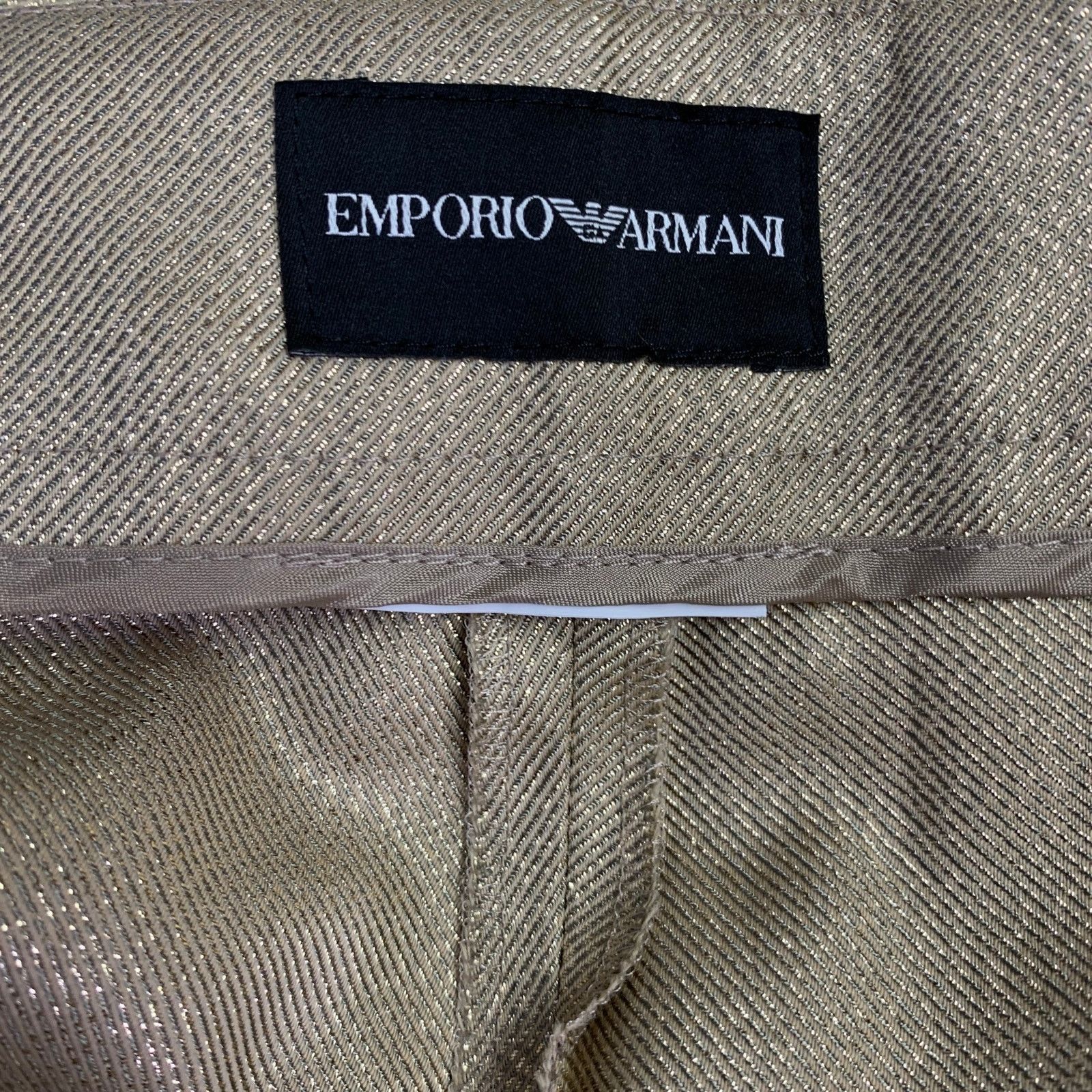 Emporio Armani EMPORIO ARMANI Size M Gold Metallic Notch Lapel Pantsuit Size 32" / US 10 / IT 46 - 10 Thumbnail