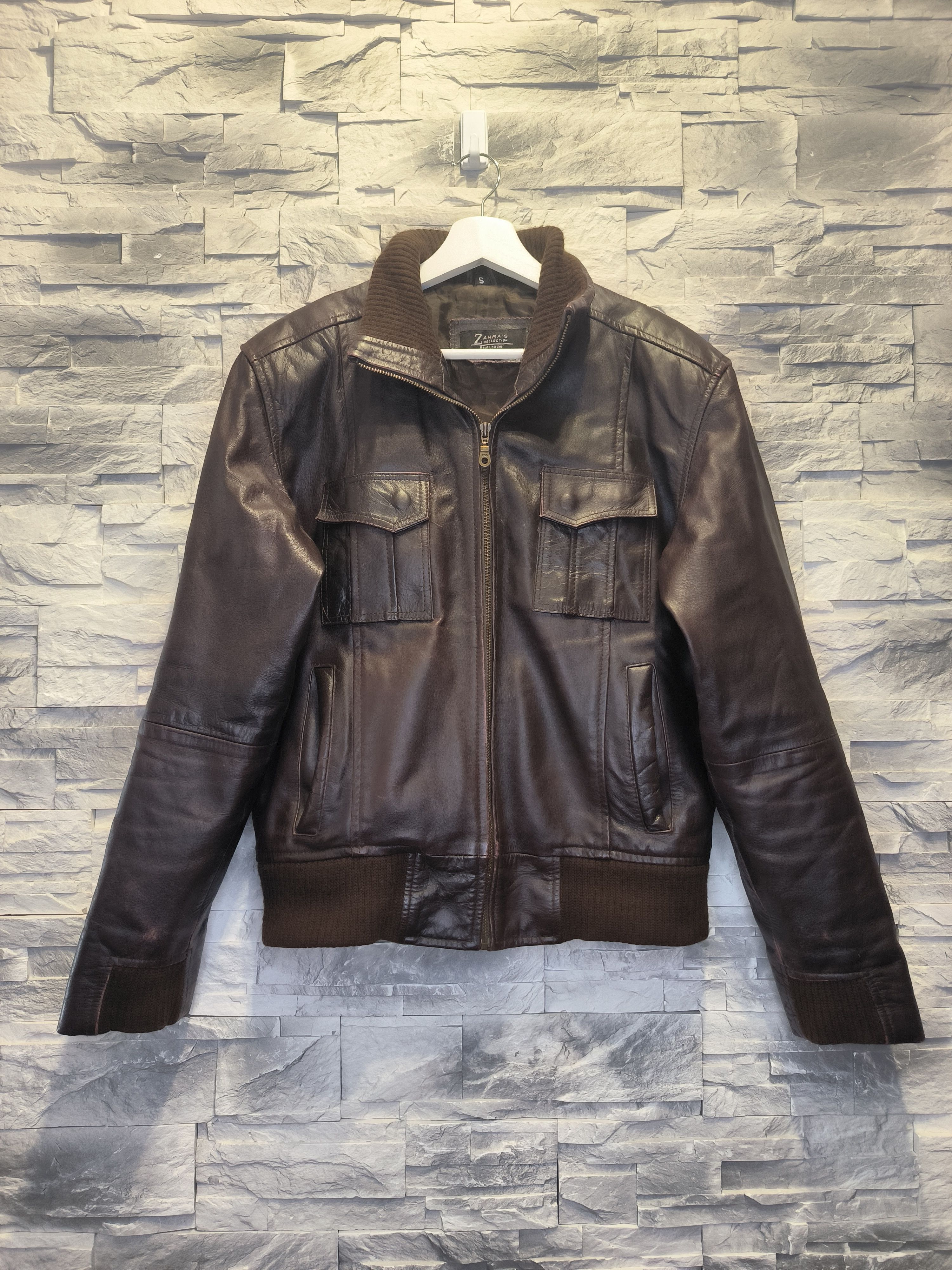 Vintage Vintage Leather Jacket Brown Basic Bomber Size US S / EU 44-46 / 1 - 1 Thumbnail