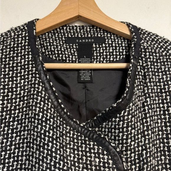 Sandro Sandro Tweed Moto Jacket Black & White Size L Size L / US 10 / IT 46 - 11 Thumbnail
