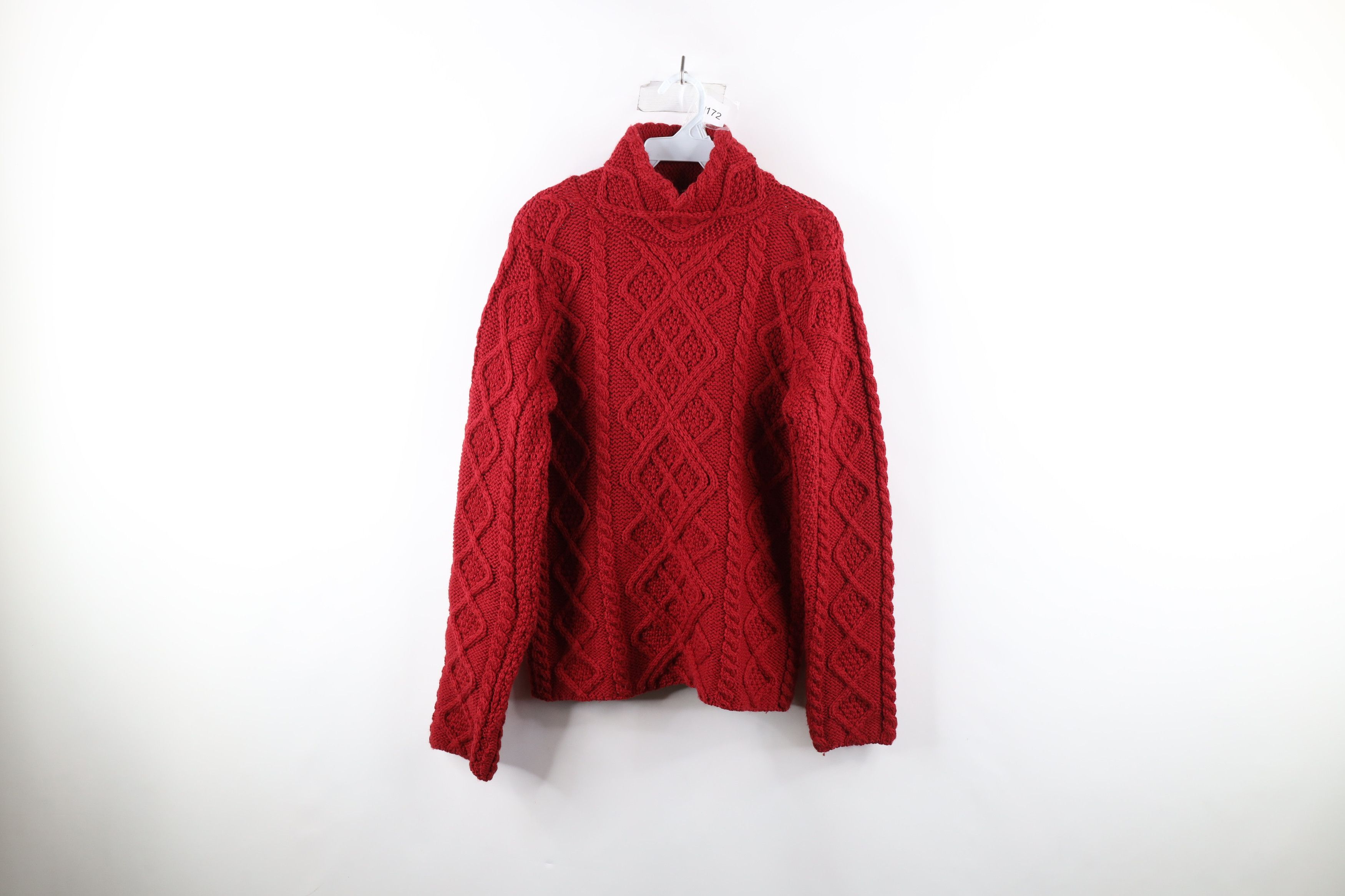 image of Vintage 90's Heavyweight Wool Donegal Mock Neck Sweater in Red, Women's (Size Small)