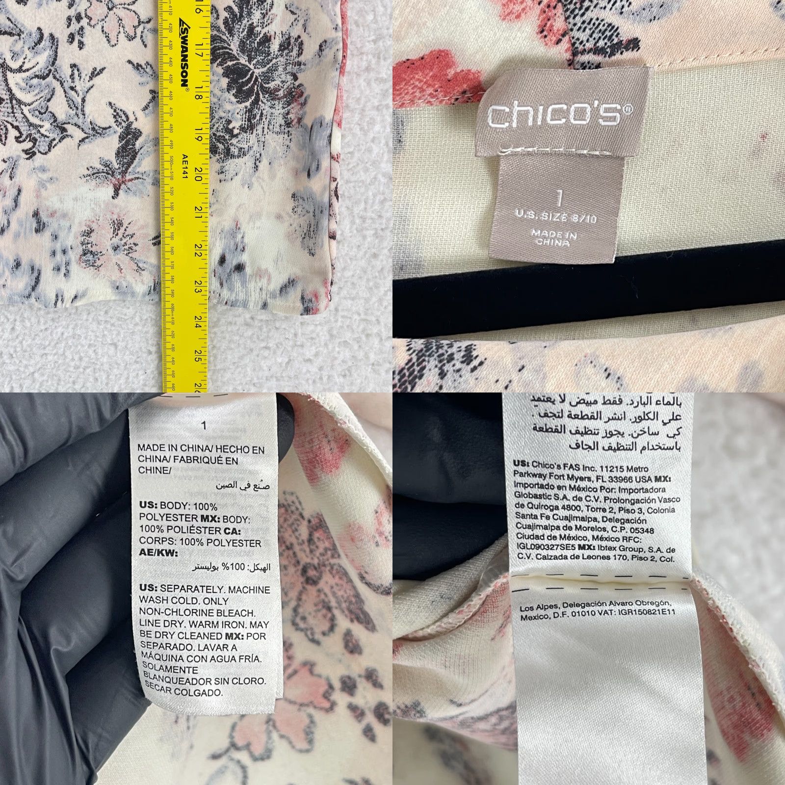 Vintage Chico's Shirt Womens Size 8/10 Ivory Parisian Floral Mock Neck 3/4 Sleeve Shirt Size M / US 6-8 / IT 42-44 - 8 Thumbnail