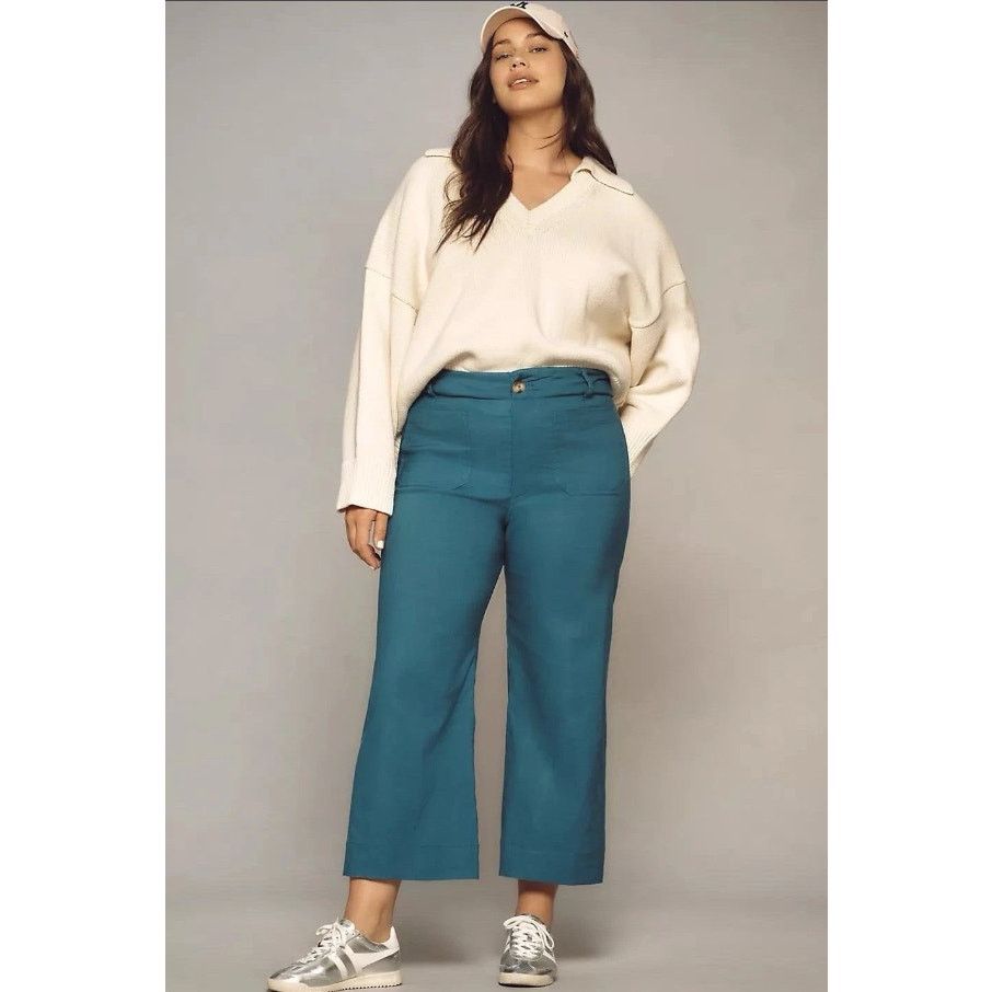 Anthropologie NWT Maeve Colette Magic Fabric Wide Leg Crop Pants 32 Size 32" / US 10 / IT 46 - 1 Thumbnail