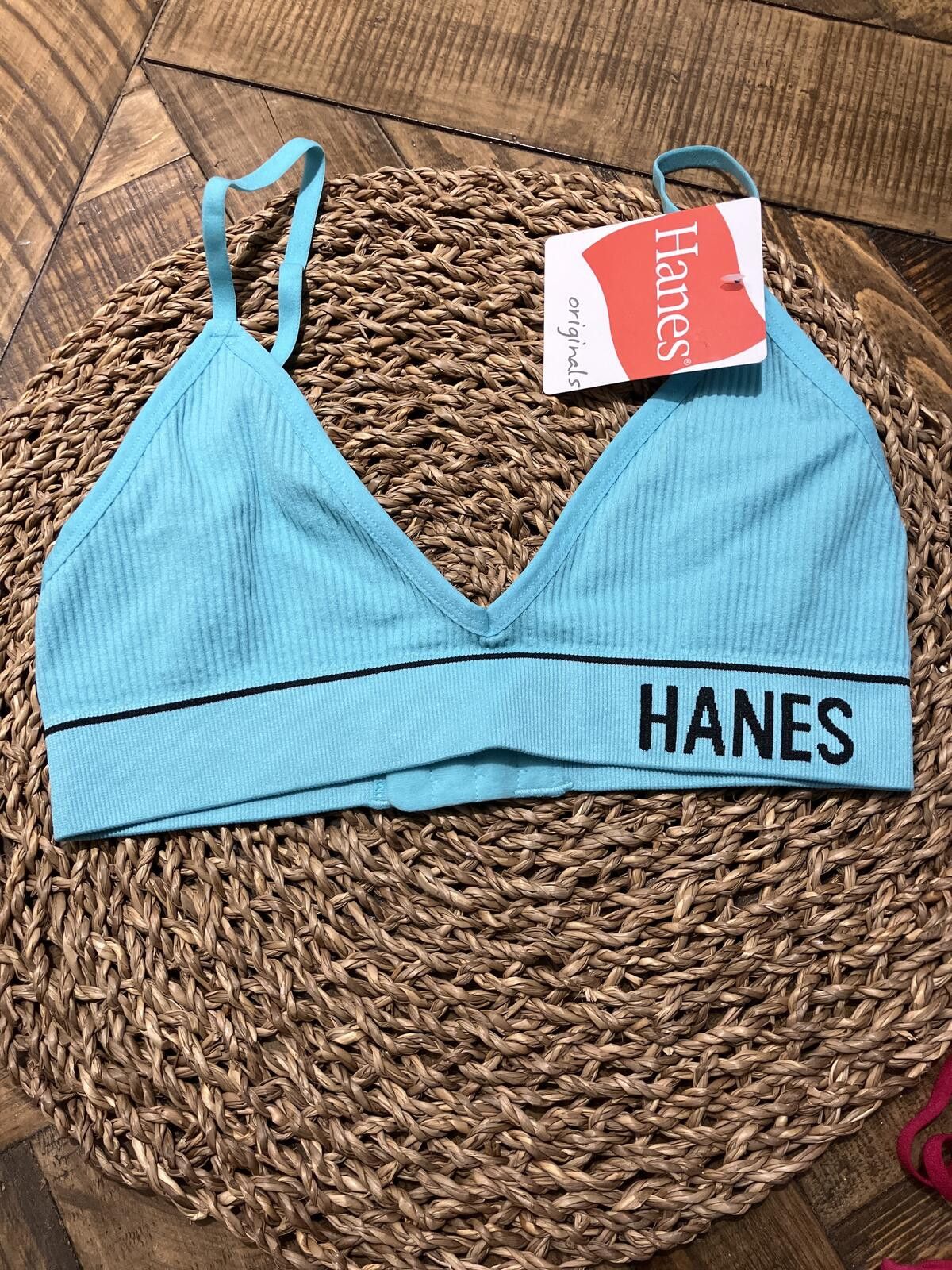 Hanes NWT Hanes Light Blue Ribbed Bralette with Adjustable Straps Size ONE SIZE - 1 Thumbnail