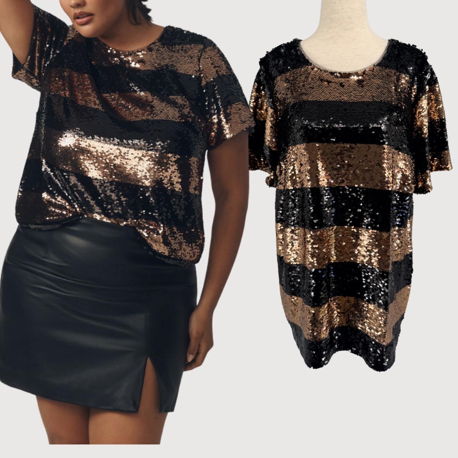 Other Maeve Anthropologie Sequin Top Copper Black 1X Size ONE SIZE - 1 Thumbnail