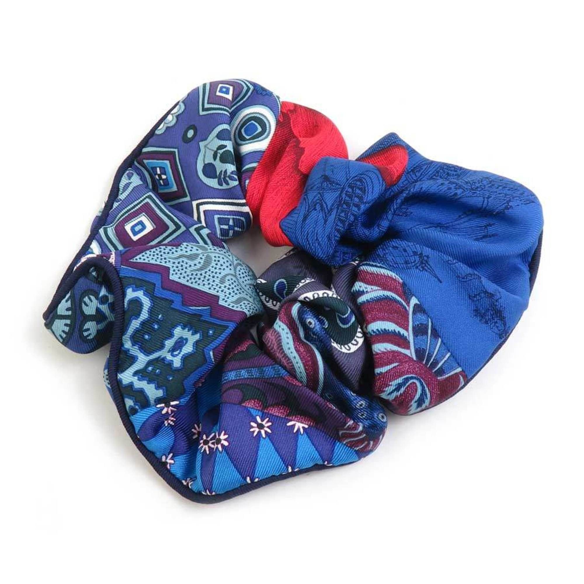 【HERMES】\"Wild Singapore\" Eclipse PM hair clip HERMES Eclipse PM Wild Singapore blue multicolor silk print