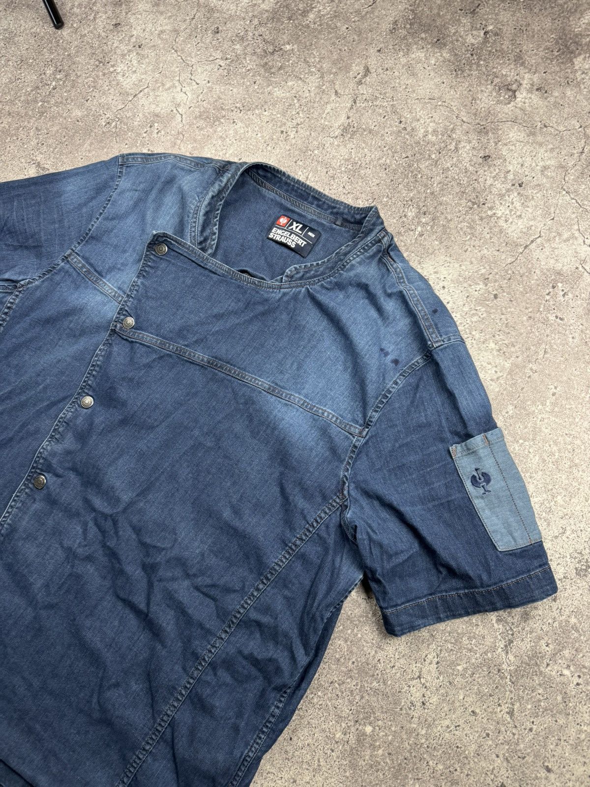 Garment Reproduction of Workers Vintage Engelbert Strauss Denim Workwear Shirt Distressed Size US XL / EU 56 / 4 - 2 Thumbnail