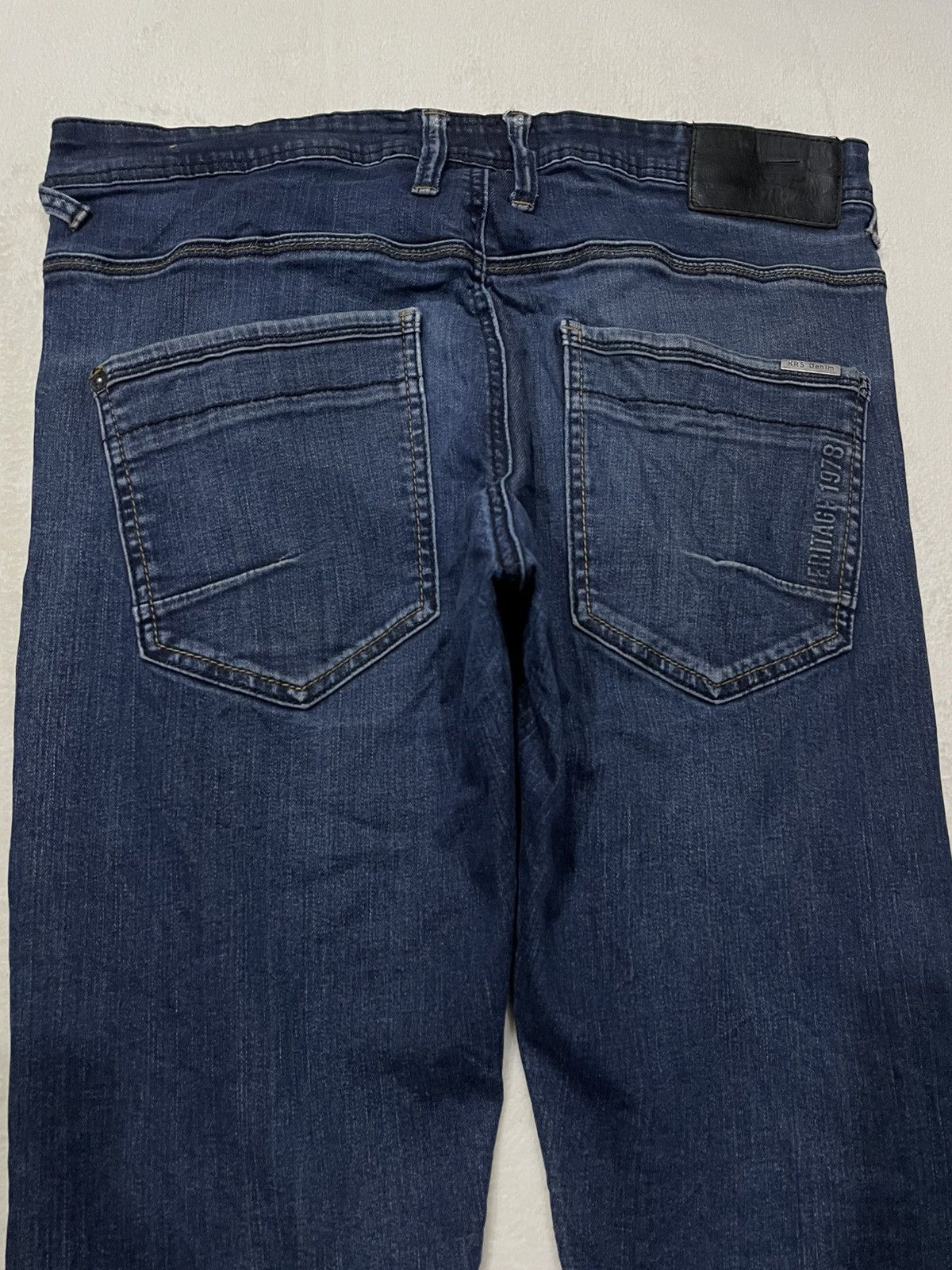 Japanese Brand Vintage KRS Denim Skinny Faded Distress Dark Blue Jeans Size US 33 - 15 Thumbnail
