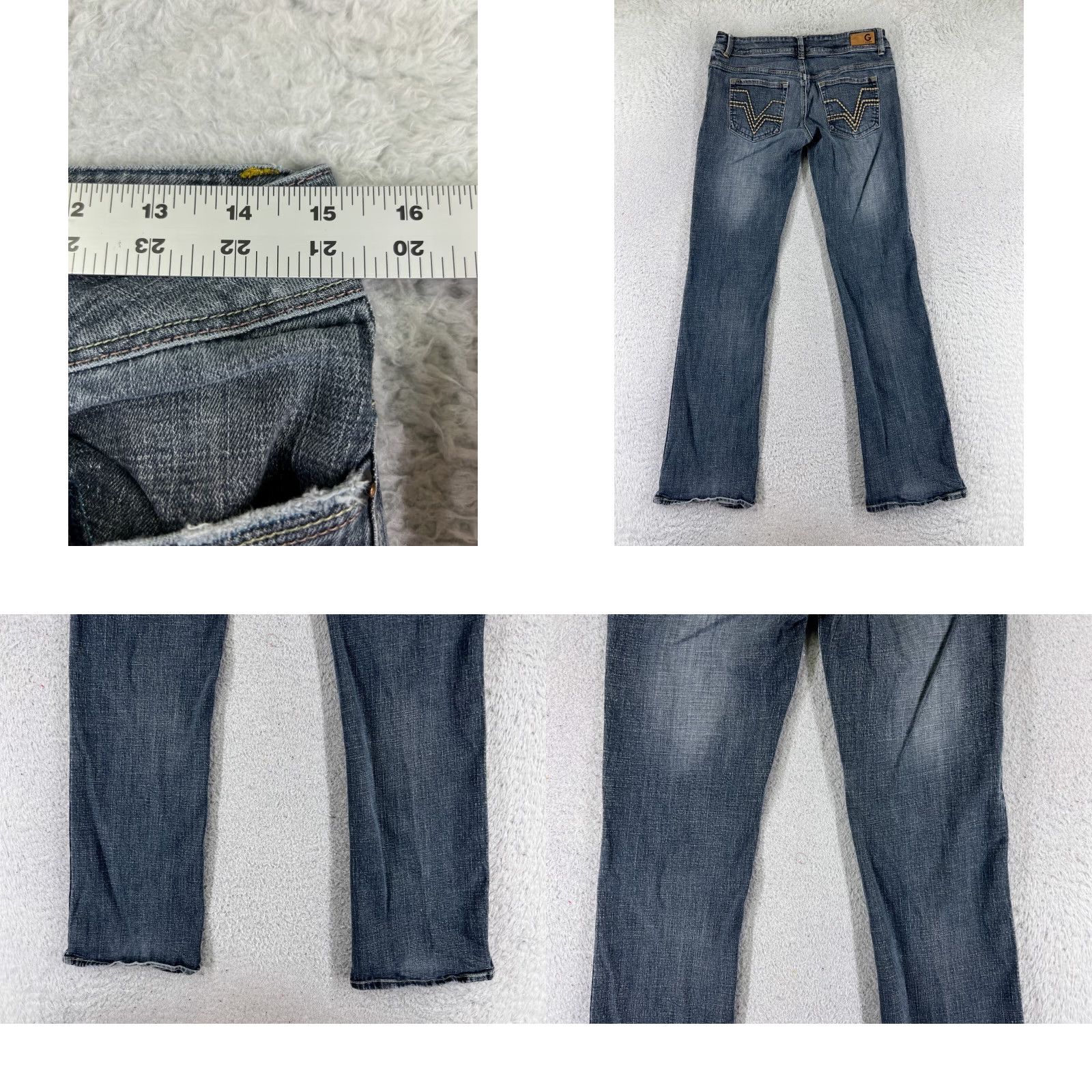 Guess G By Guess Jeans Womens Bootcut Denim Gray 29x30 Low Rise With Embellished Bling Logo Button Size 29" - 9 Thumbnail