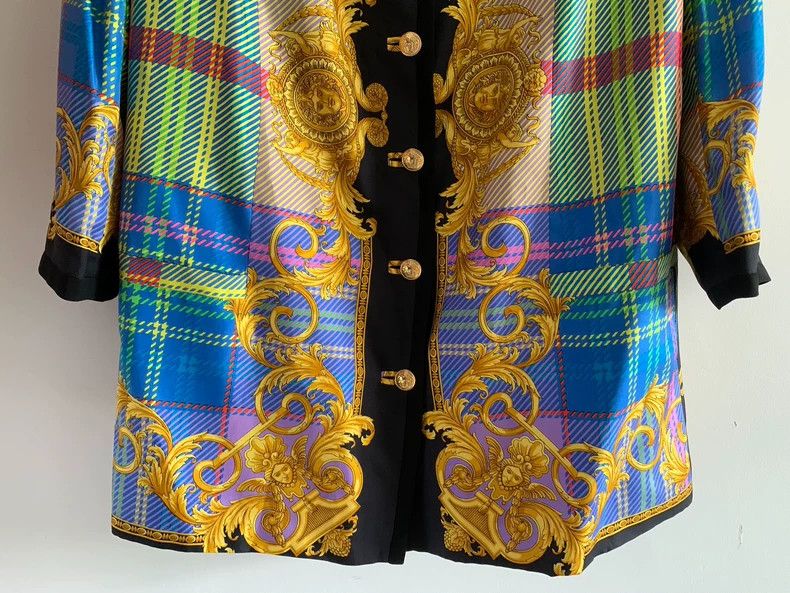 Versace Versace Court plaid silk coat Size L / US 10 / IT 46 - 4 Thumbnail