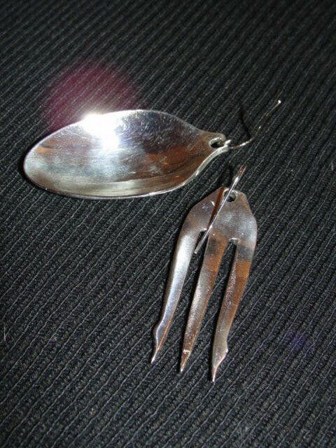 Handmade Sterling Silver Plated Brass Olive Fork and Spoon Earrings Size ONE SIZE - 3 Thumbnail