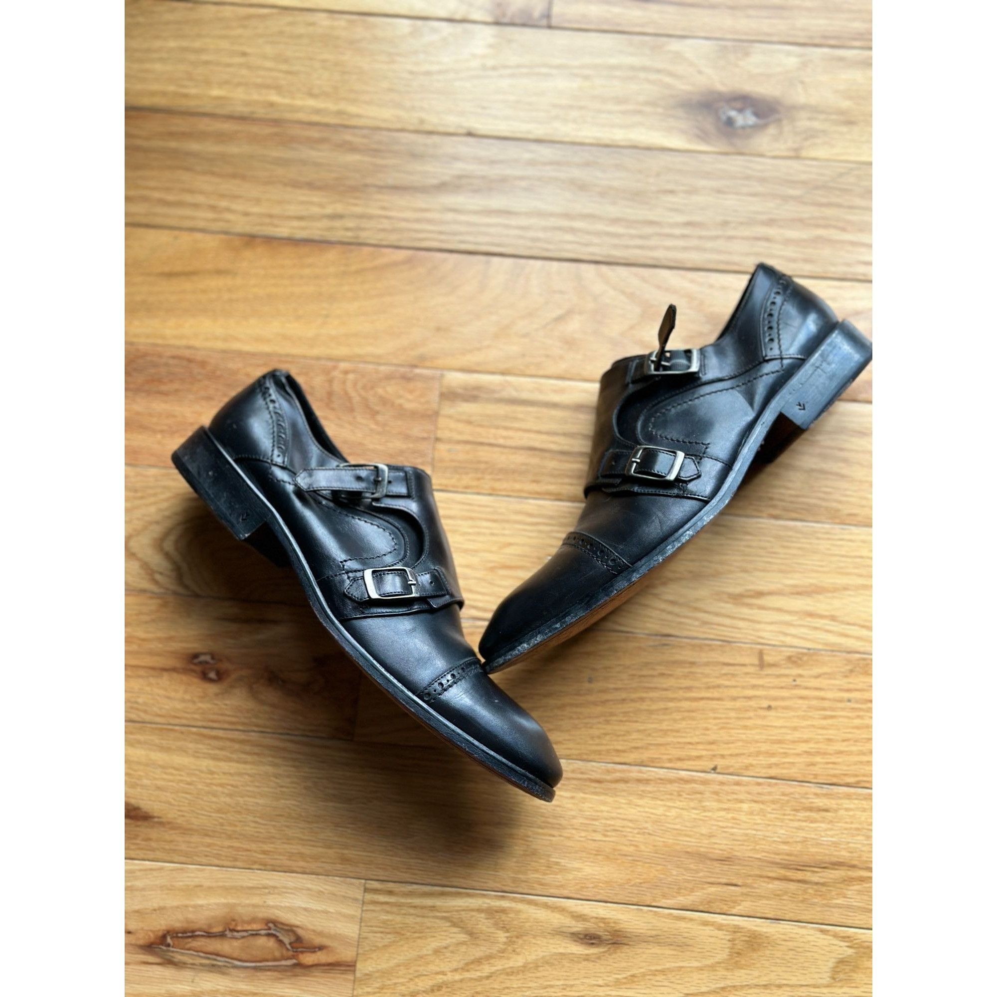 $698 JOHN VARVATOS COLLECTION FLEETWOOD DOUBLE MONK STRAP BL