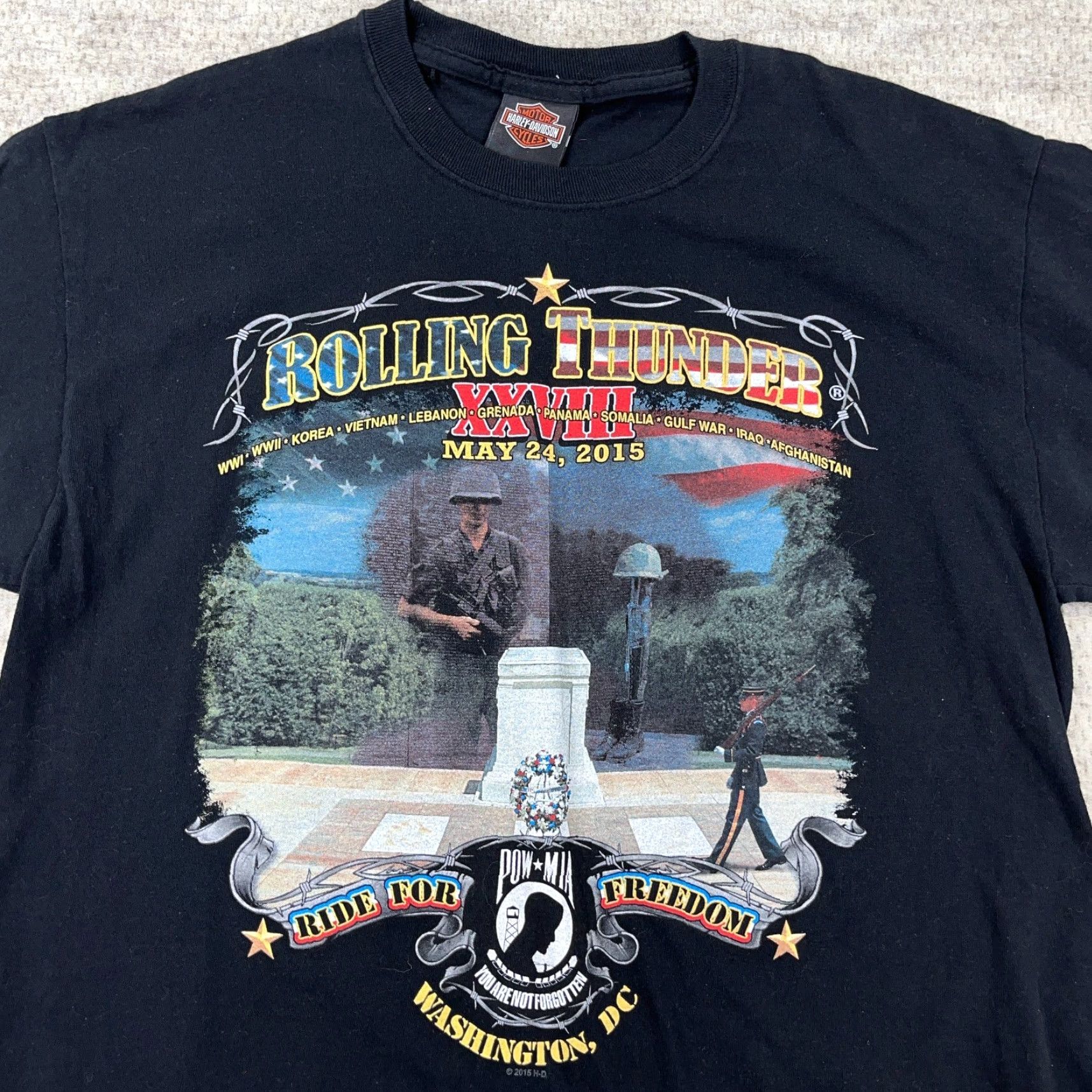 Harley Davidson Harley-Davidson Black T-Shirt Men Large Rolling Thunder Ride for Freedom Biker 80s Retro Motorcycle Logo Size US L / EU 52-54 / 3 - 3 Thumbnail