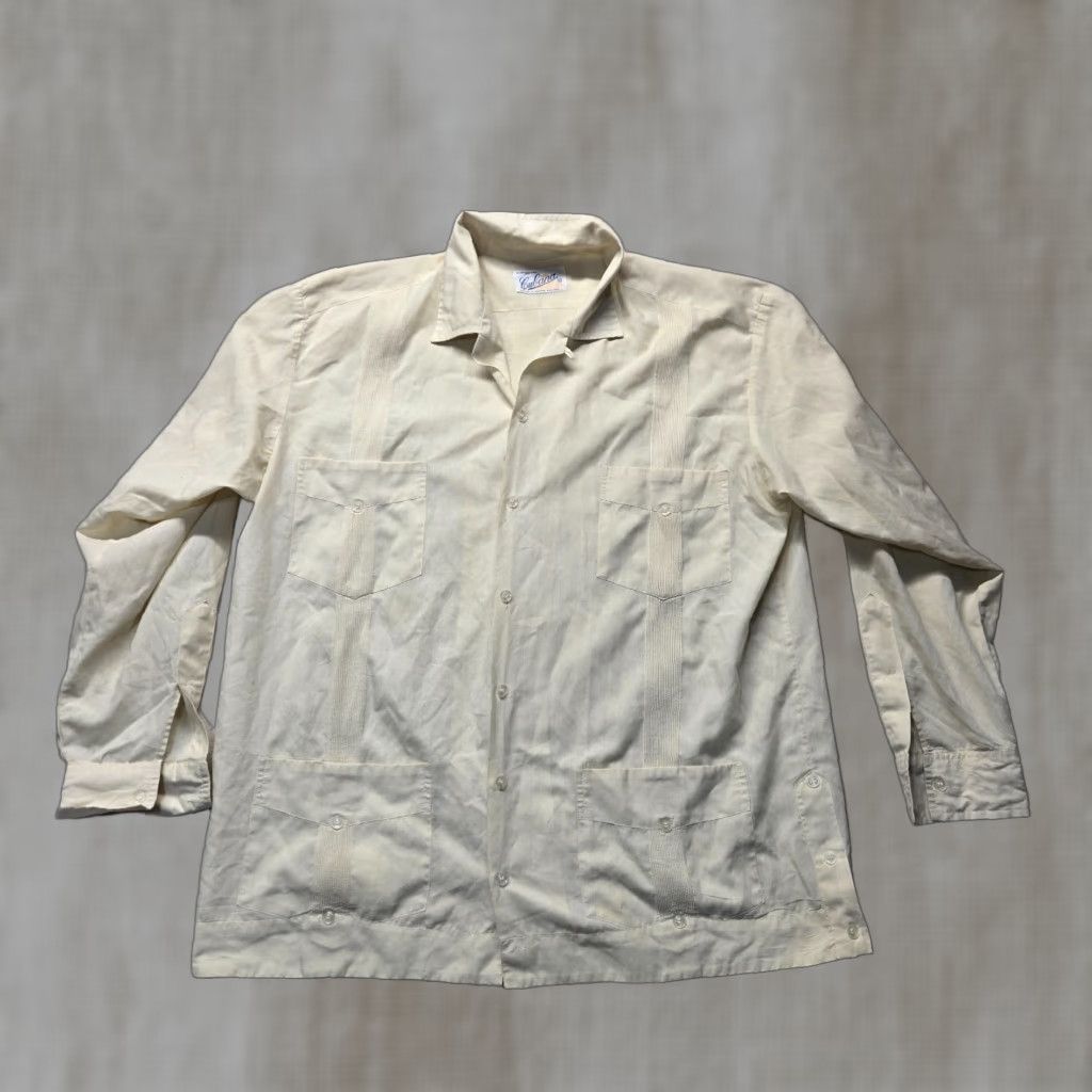 Vintage VINTAGE Cubana Shirt Mens Adult 42 Beige Tan Long Sleeve Button-Up Size US XL / EU 56 / 4 - 1 Thumbnail