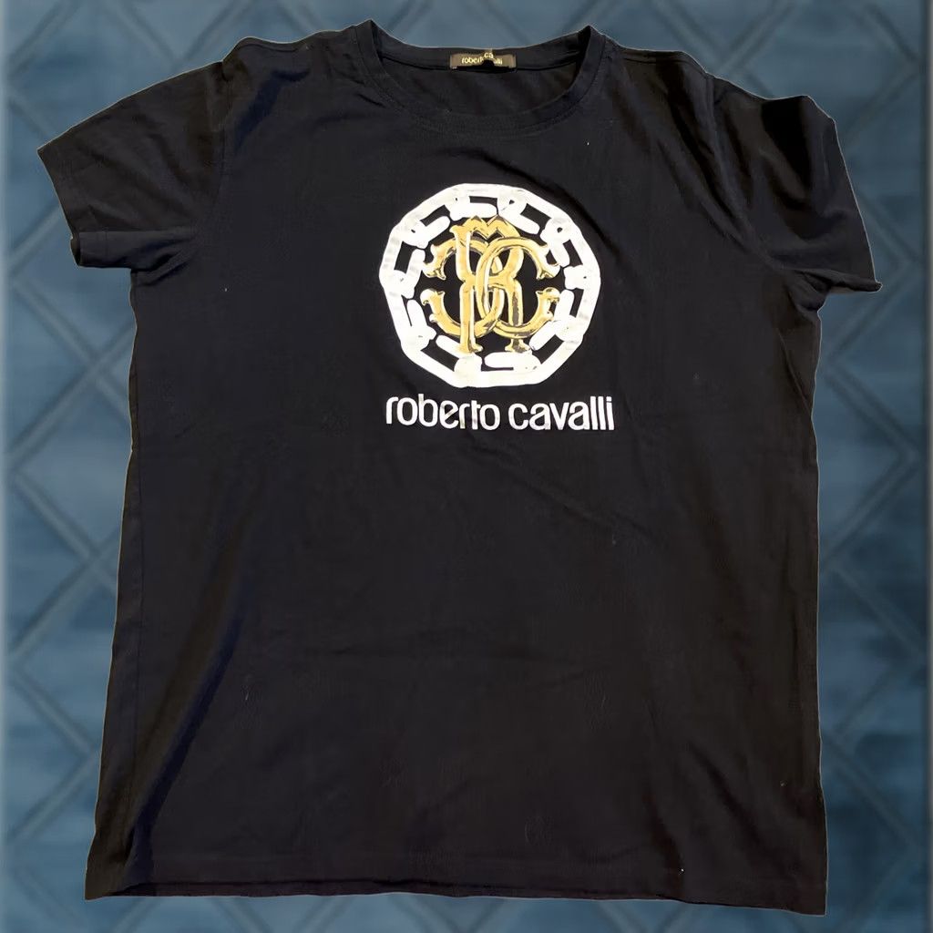 Roberto Cavalli ROBERTO CAVALLI Graphic Print Crew Neck T-Shirt Logo Short Sleeve Black Cotton 2XL Mens Regular Size US XXL / EU 58 / 5 - 1 Thumbnail