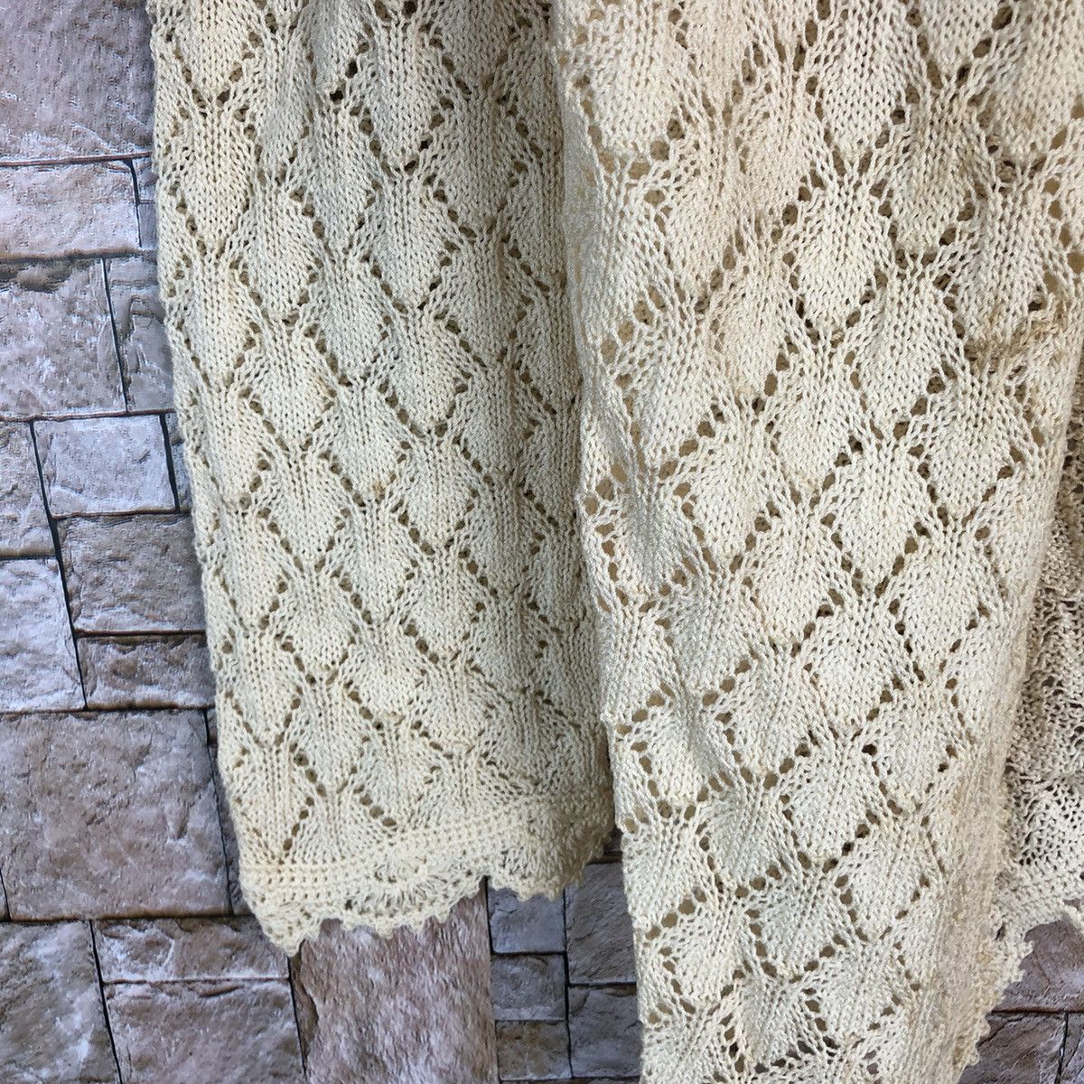 Homespun Knitwear × Japanese Brand Japan vintage crochet mesh net Yellow Cardigan #A659 Size S / US 4 / IT 40 - 7 Thumbnail