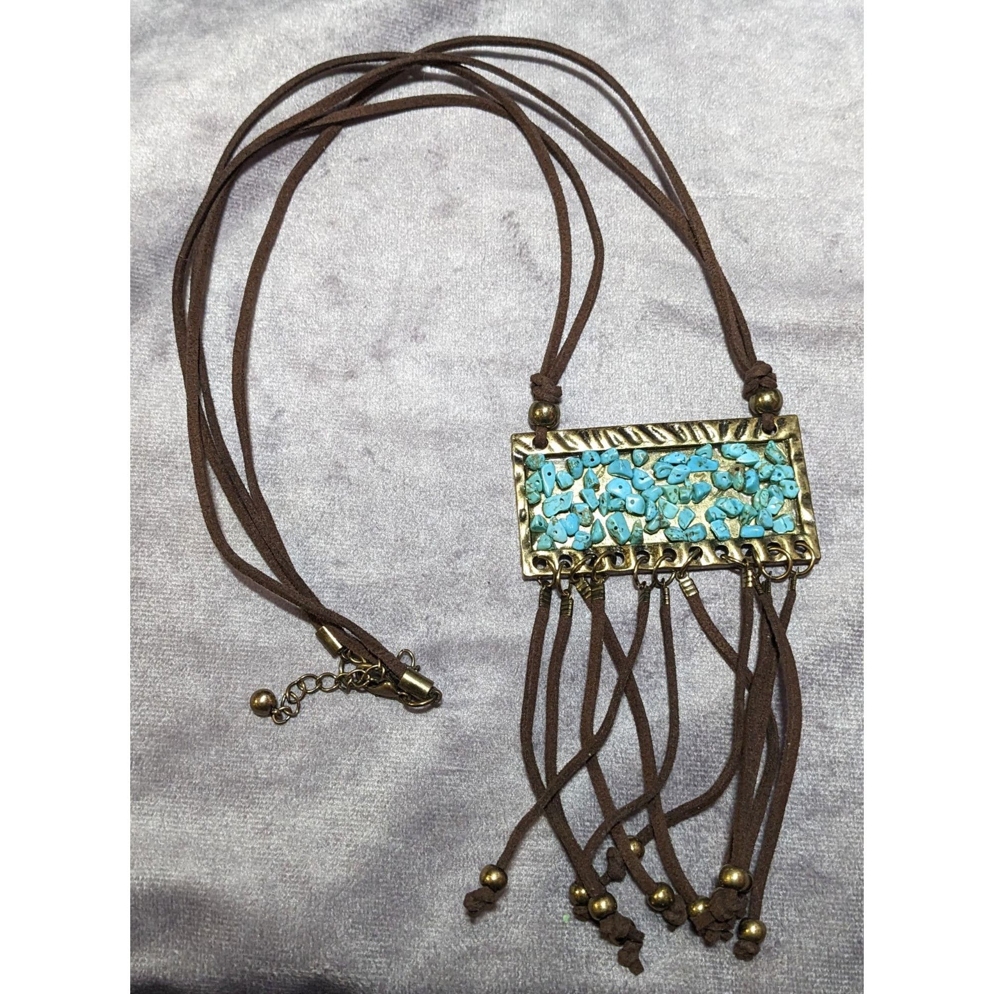 Other Southwestern Suede Turquoise Chip Fringe Pendant Necklace Size ONE SIZE - 9 Thumbnail