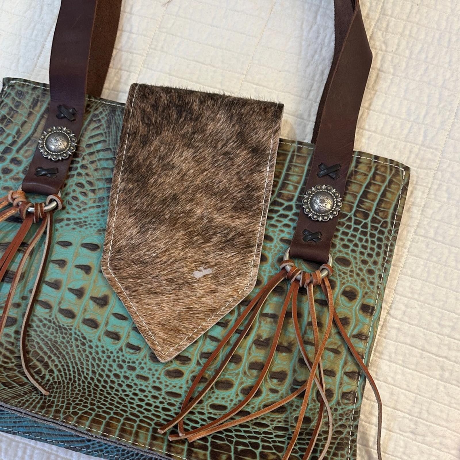 Other Tooled leather Satchel Tote Purse Crocodile Wallet Bag Set Size ONE SIZE - 3 Thumbnail