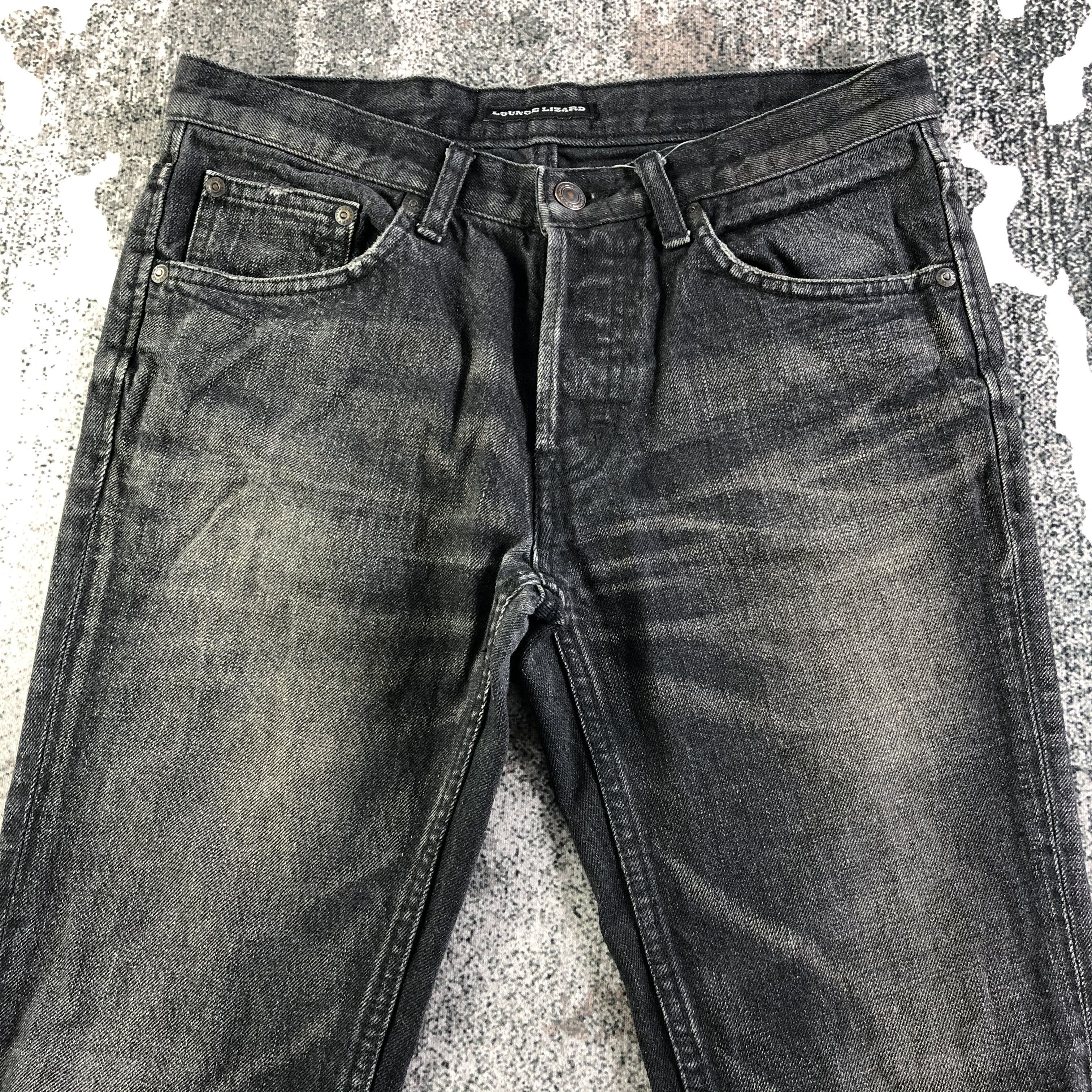 Japanese Brand Lounge Lizard Distressed Jeans Faded Black Denim KJ2203 Size US 30 / EU 46 - 3 Thumbnail