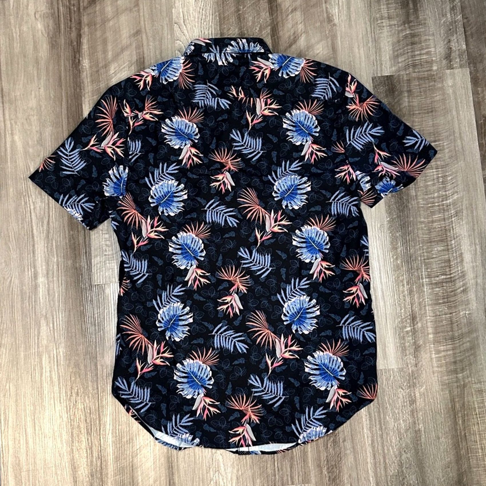 Vintage Con.Struct Shirt Slim Fit 4 Way Stretch Palm Print Short Sleeve Button Down S Men Blue Size US S / EU 44-46 / 1 - 3 Thumbnail