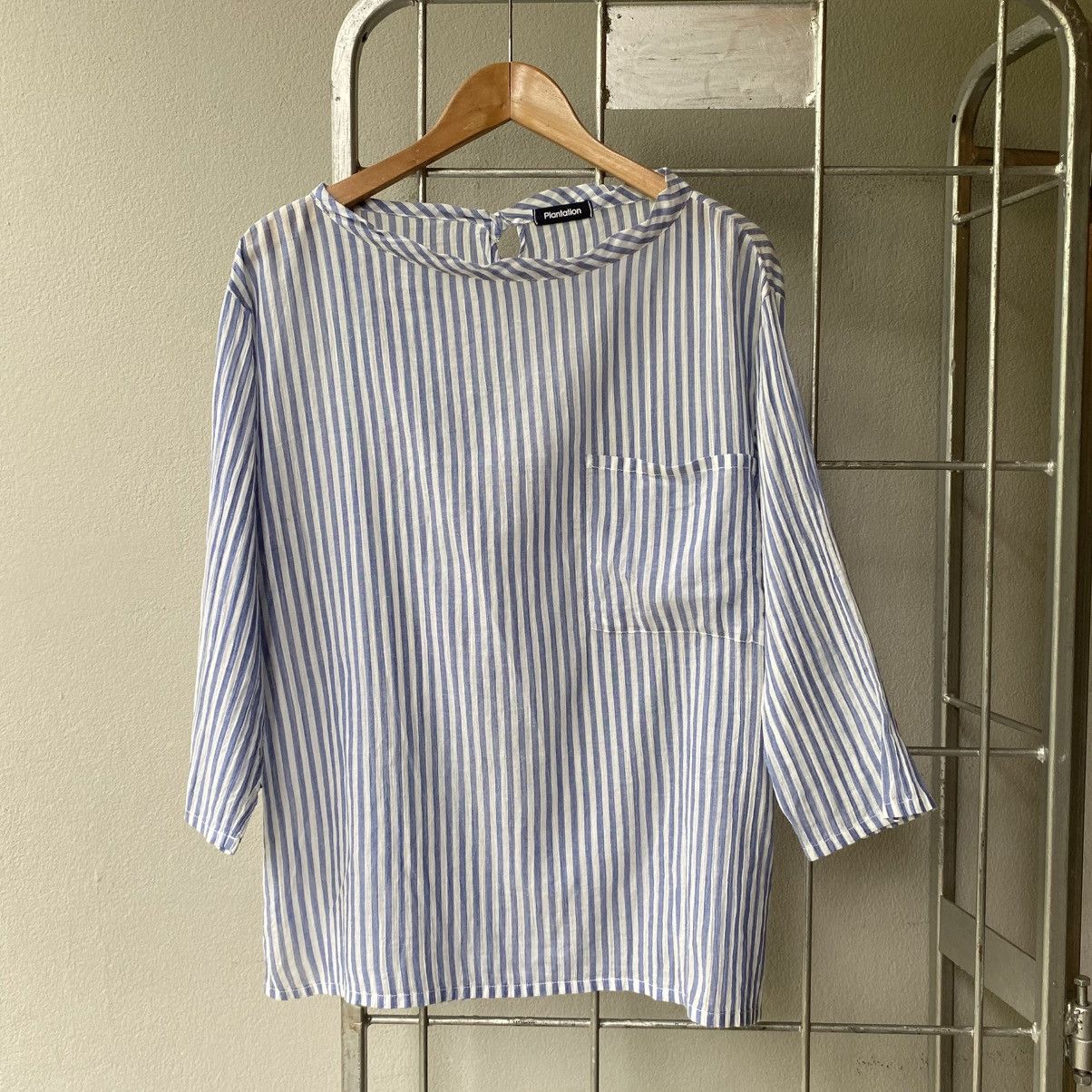 Issey Miyake Plantation Blue Stripe Cotton Top with Pocket Size M / US 6-8 / IT 42-44 - 3 Thumbnail