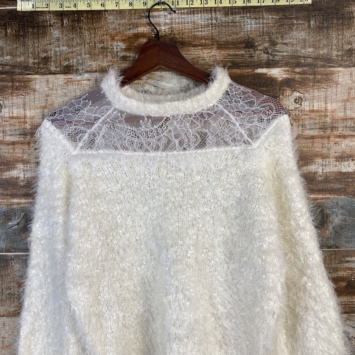 Homespun Knitwear DL Nice Claup White Mohair fur crochet Knitwear #C1102 Size S / US 4 / IT 40 - 2 Thumbnail