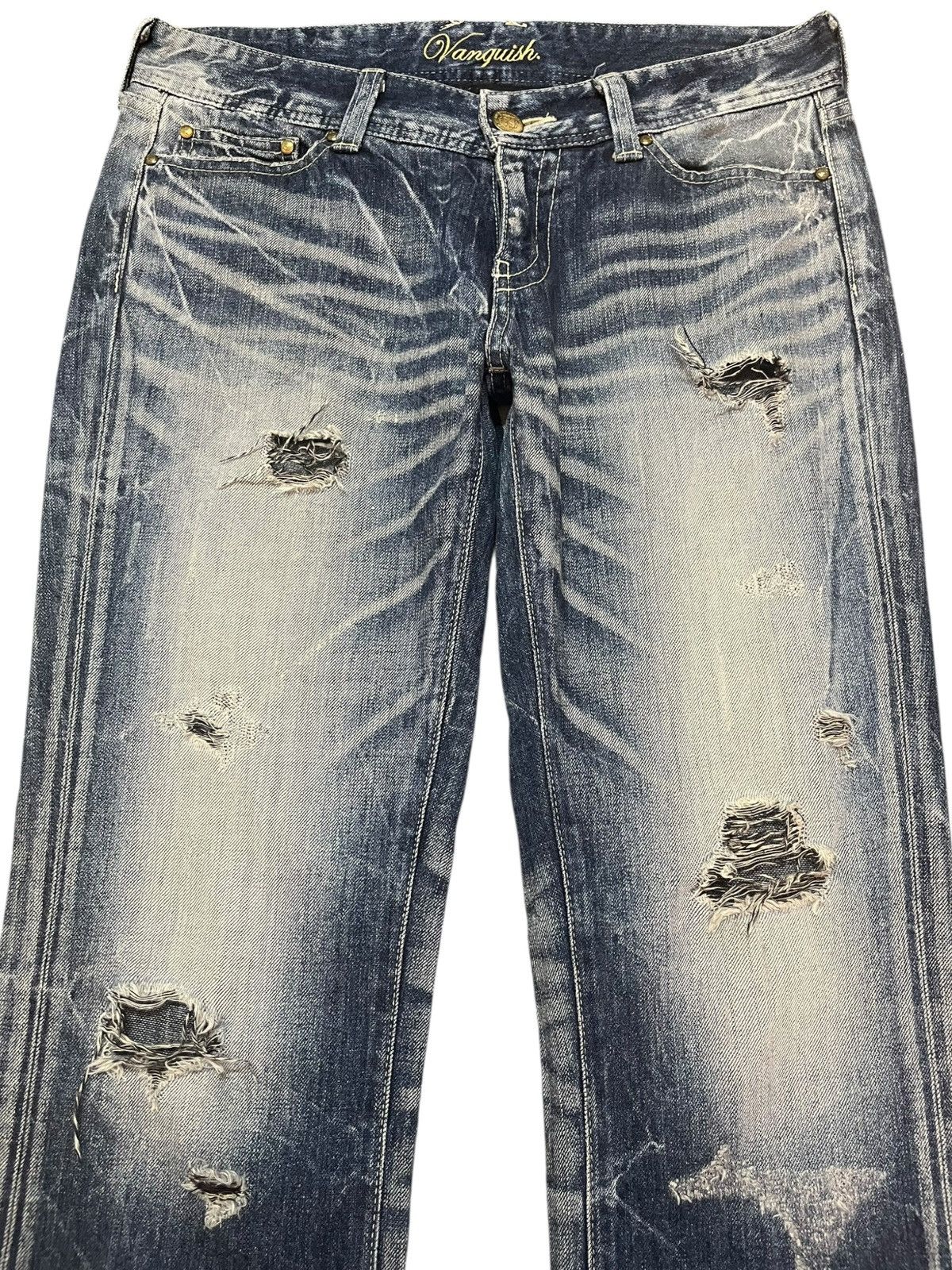 Vanquish Vintage Vanquish Gold Flare Honeycomb Grunge Distress Denim Size US 33 - 2 Thumbnail