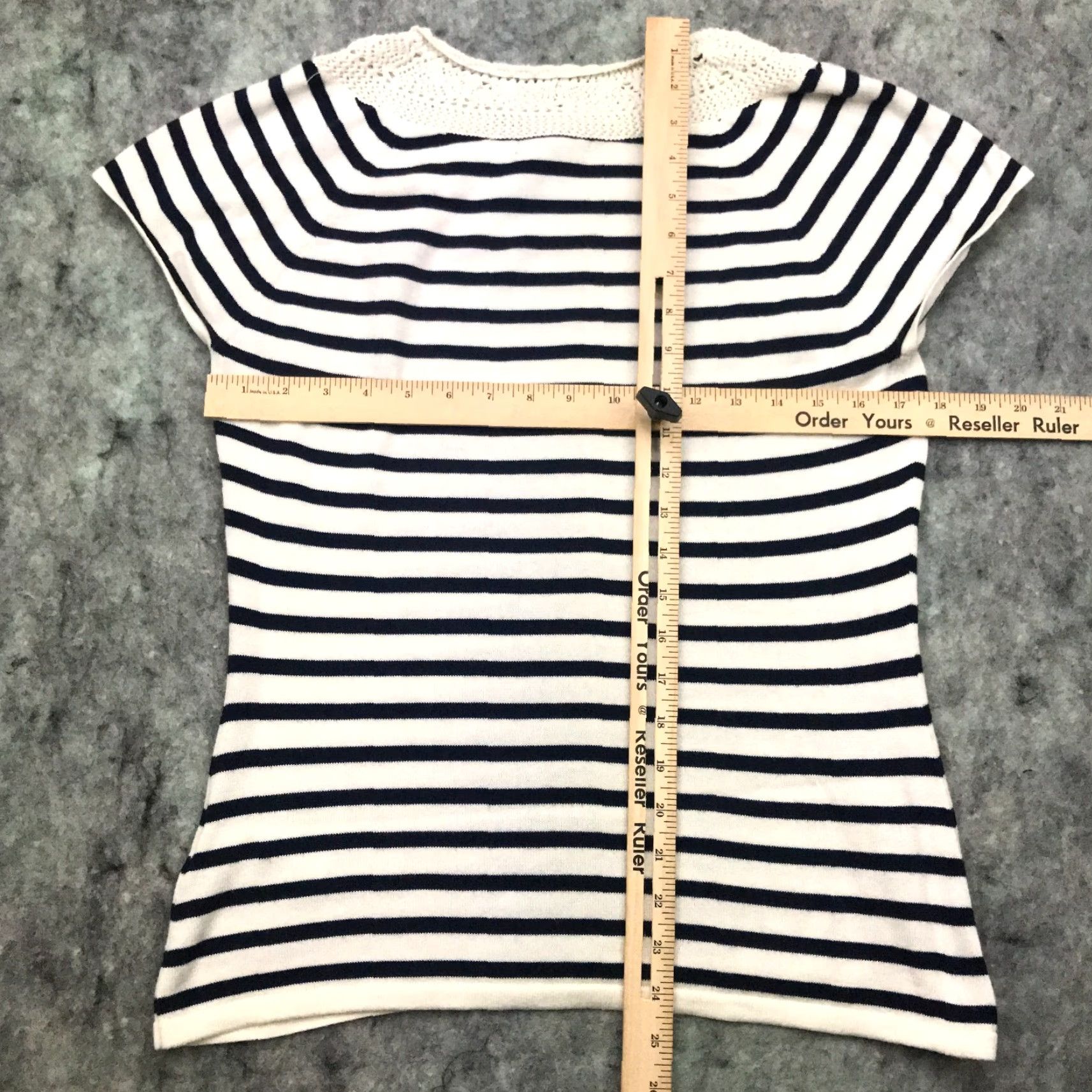 Chaps Chaps Striped Shirt Top Crochet Knit Neck Blue White Round Neck Large Womens Blouse Size L / US 10 / IT 46 - 6 Thumbnail
