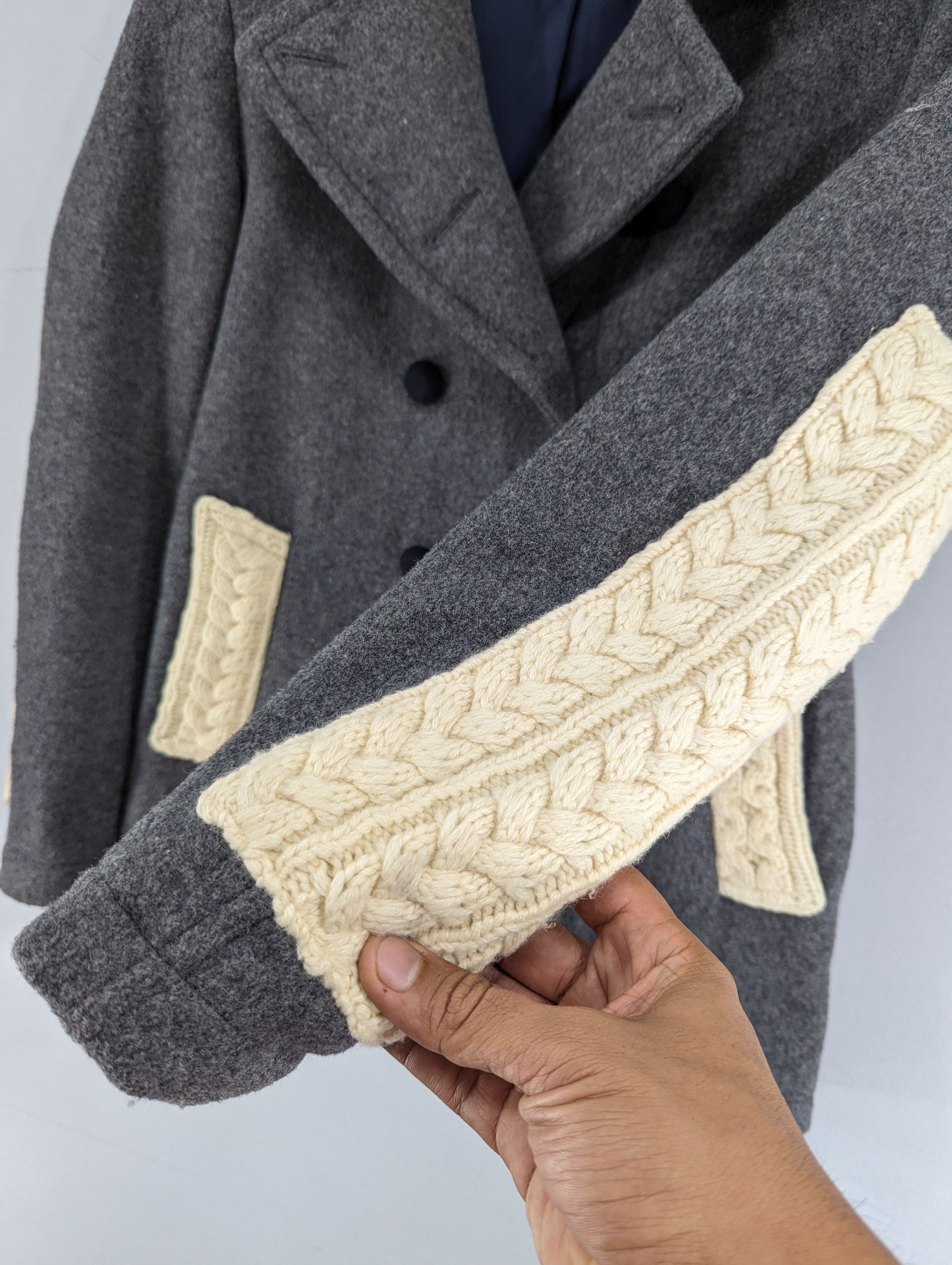 Designer Blanc Basque Wool/Cable Knit Double Breasted Coat Jacket Size XS / US 0-2 / IT 36-38 - 4 Thumbnail